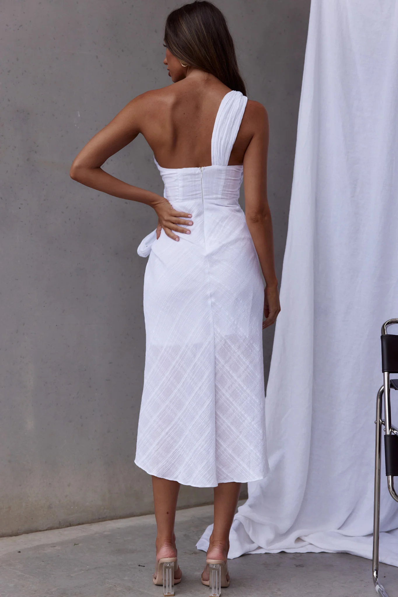 Island Time One-Shoulder Midi Dress White - Sonourner