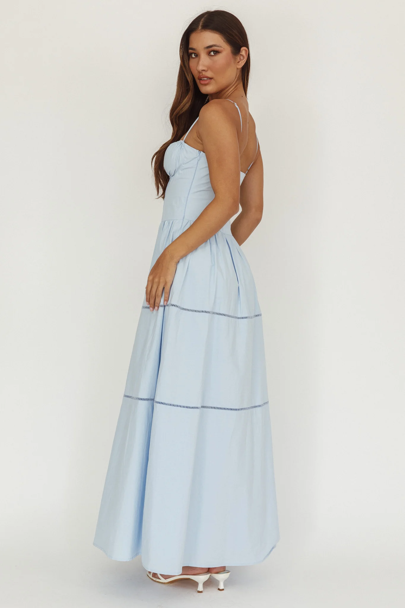 Heavenly Glow Gathered Bust A-Line Maxi Dress Blue - Sonourner