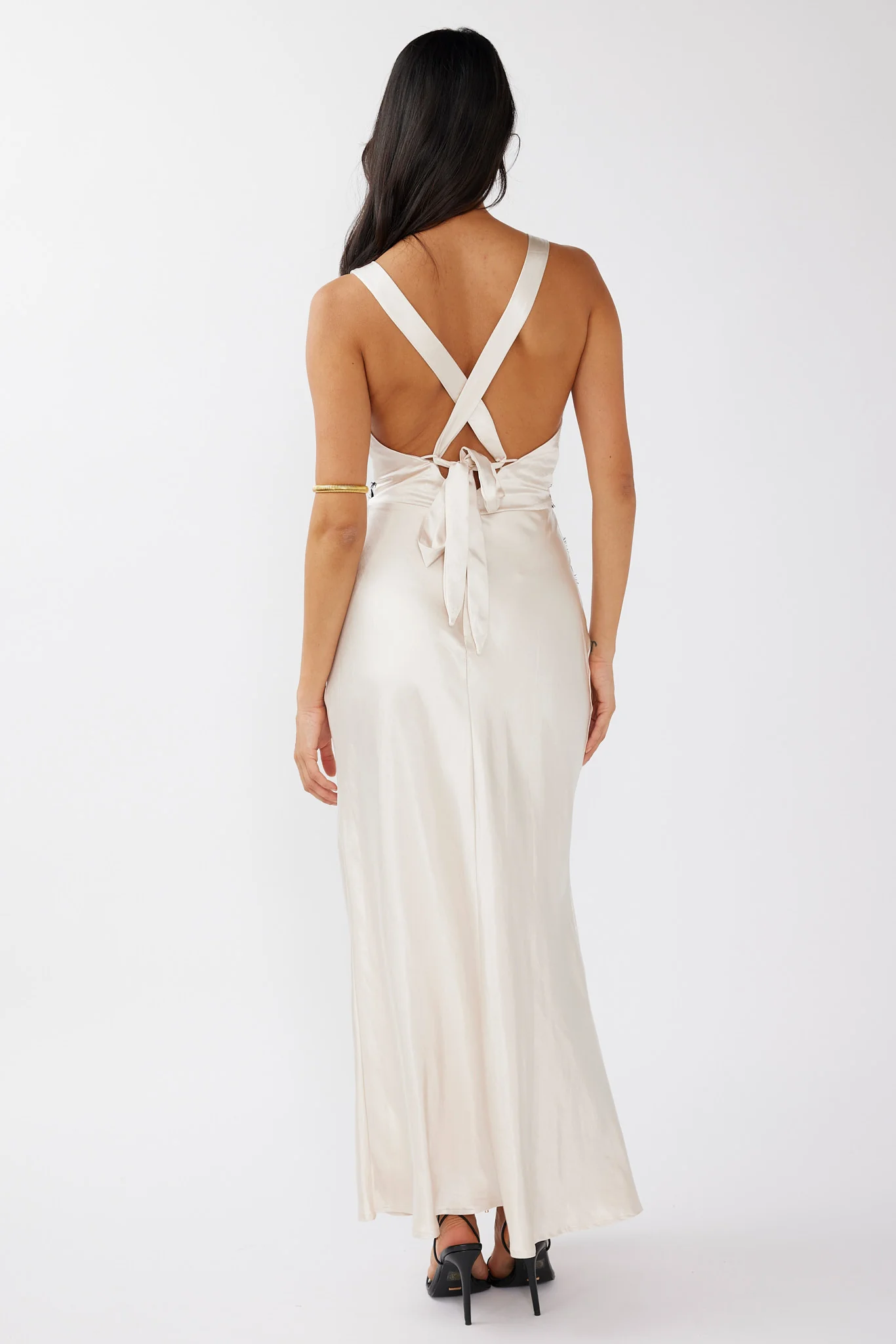 Theriz Lace Trim Tied Back Maxi Dress Champagne - Sonourner