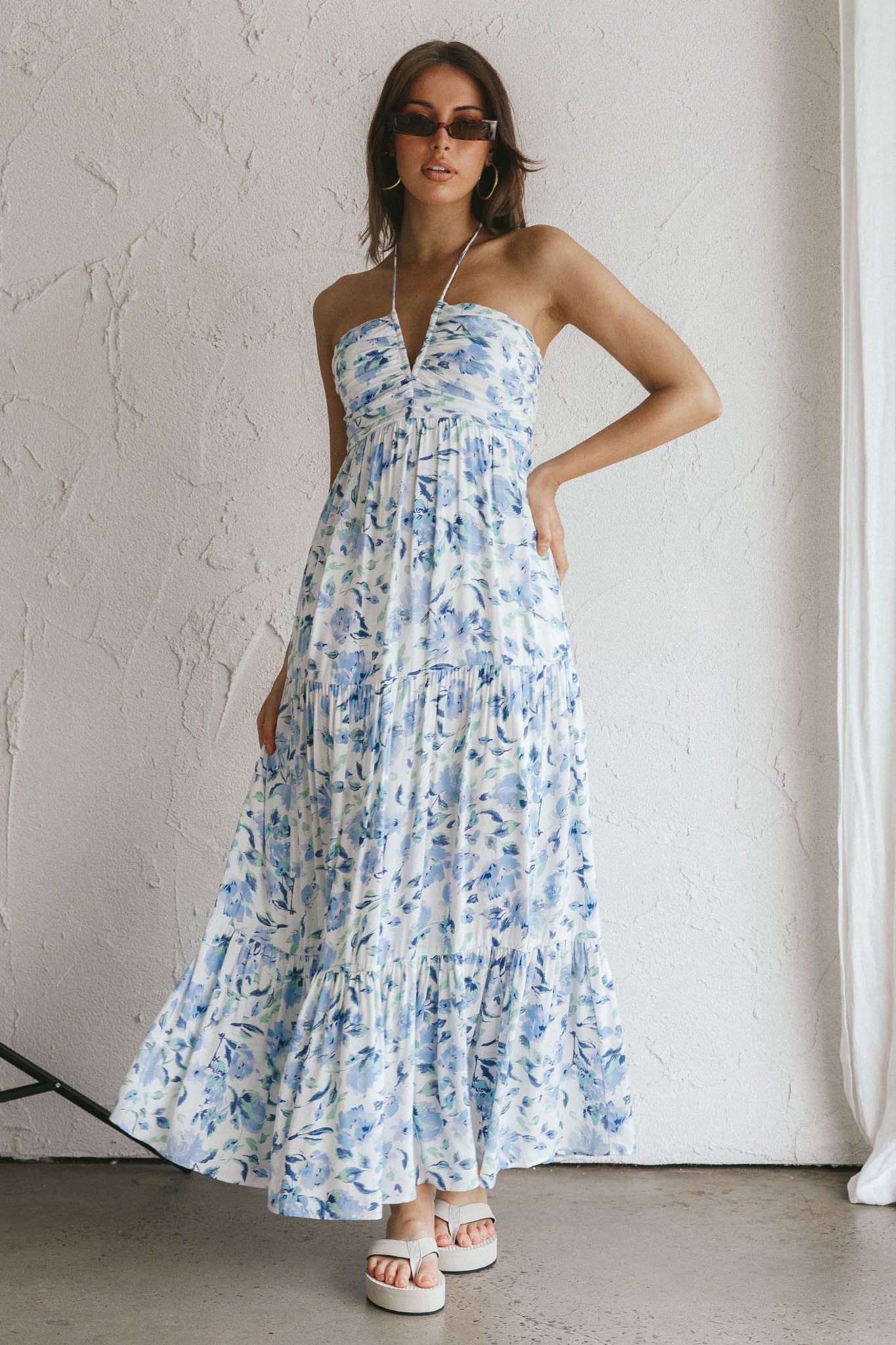 Asiah Halterneck Maxi Dress Floral Blue - Sonourner