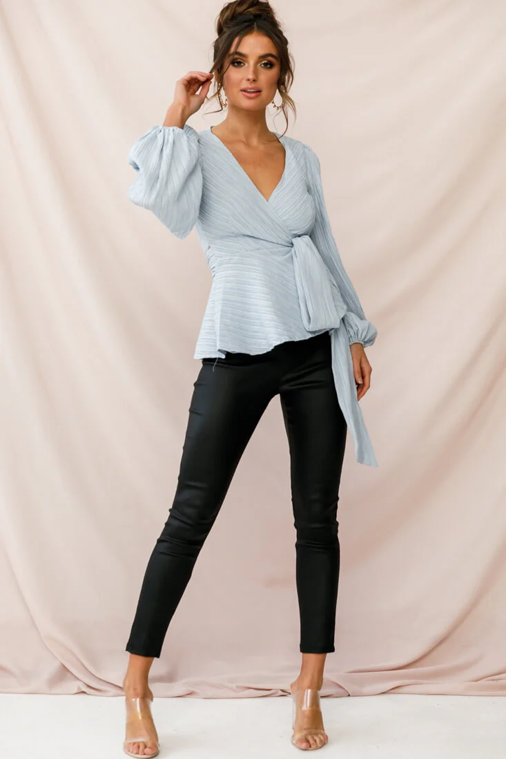 Macy Fit and Flare Wrap Top Blue - Sonourner