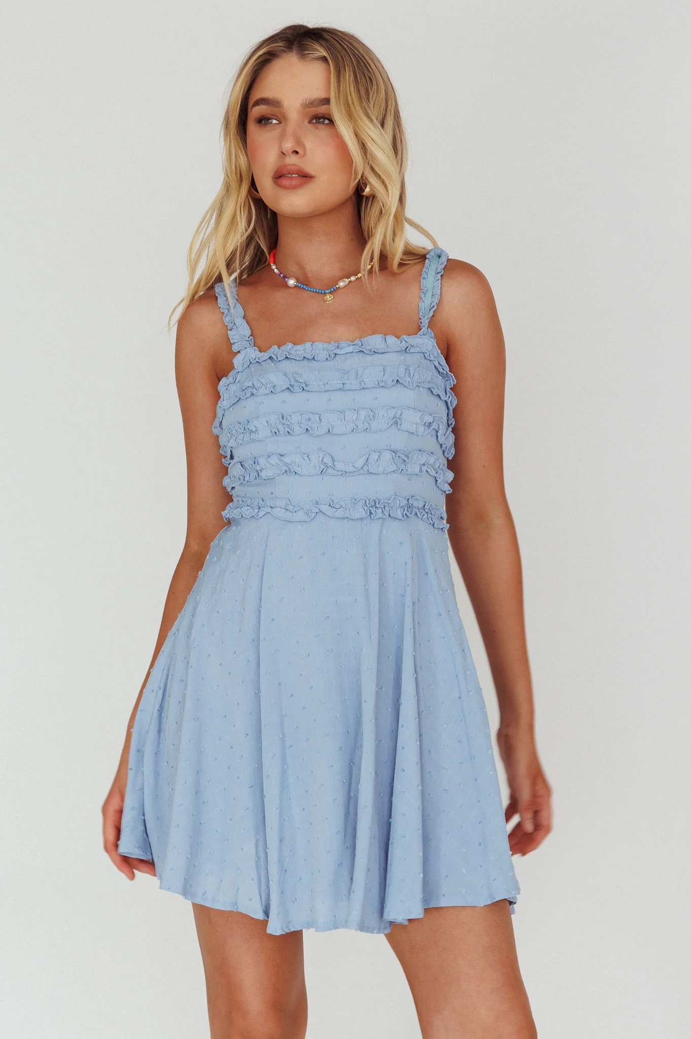 Illia Frill Trim Textured Dress Blue - Sonourner