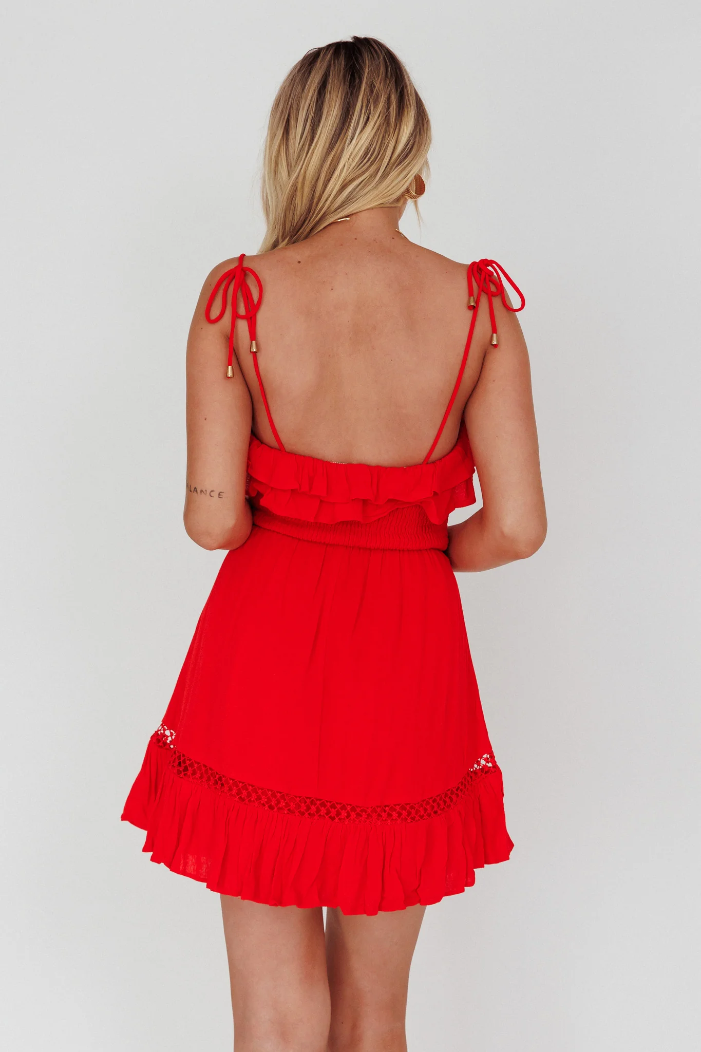 Daydream Shirred Bust Frill Trim Mini Dress Red - Sonourner