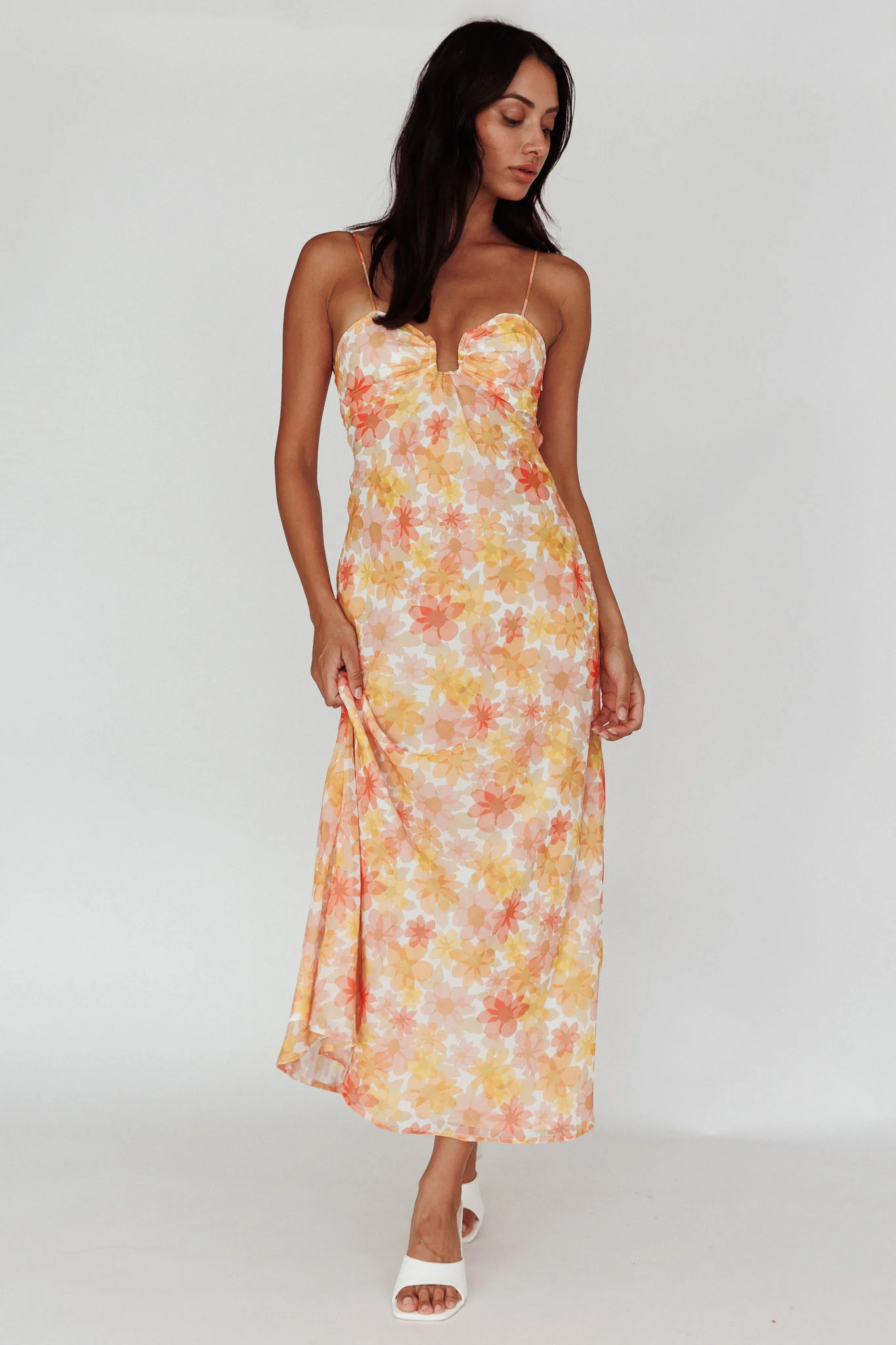 Arika Twist Back Midi Dress Floral Yellow - Sonourner