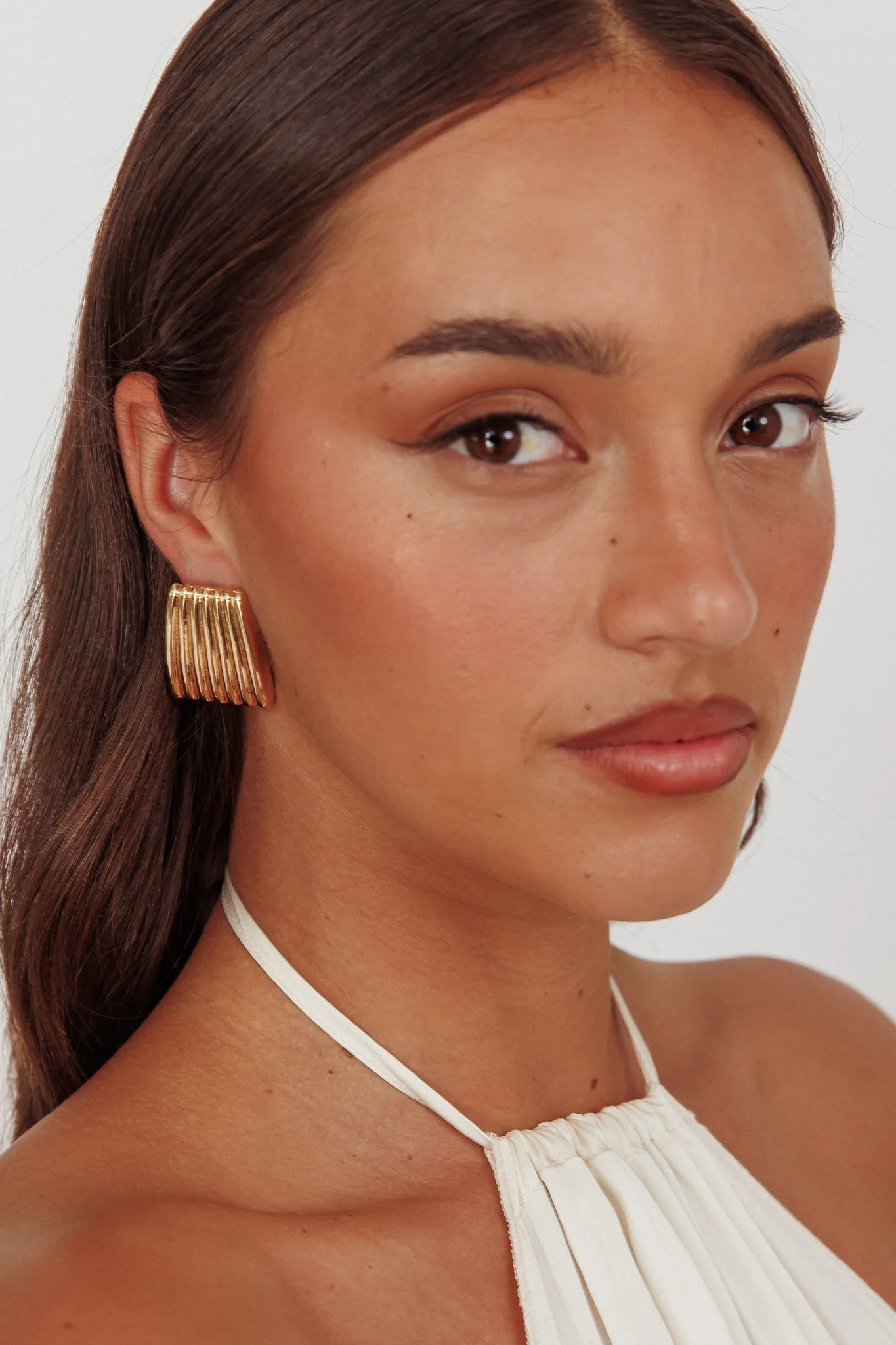 Parker Ridged Geometric Earrings Gold - Sonourner