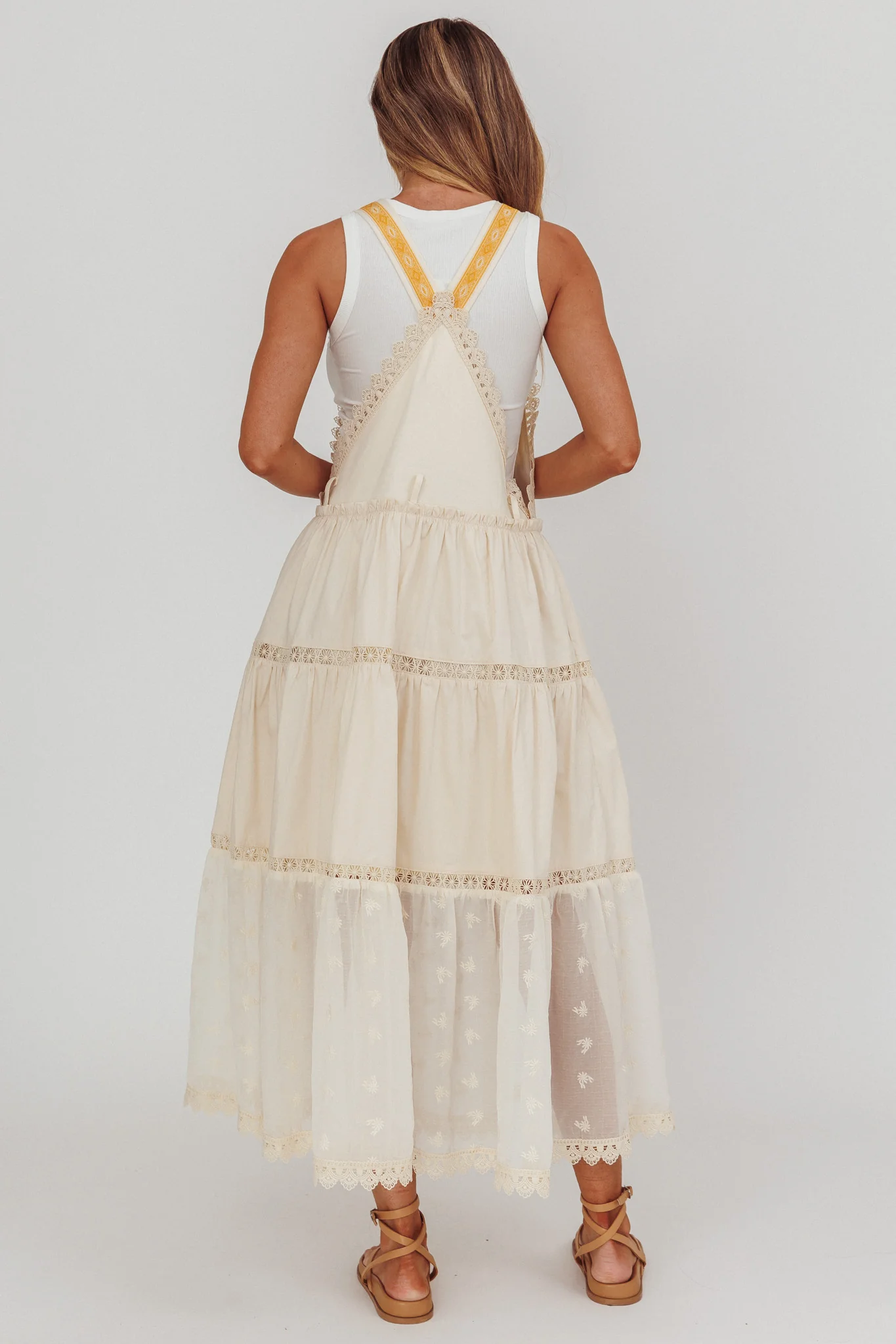 Odeyah Lace Trim Overall Dress Champagne - Sonourner