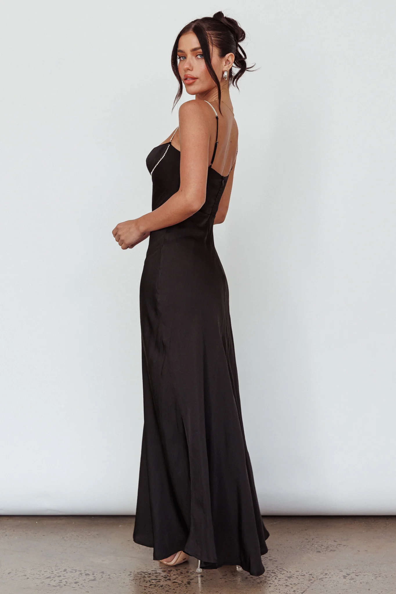 Linka Diamante Strap Maxi Dress Black - Sonourner