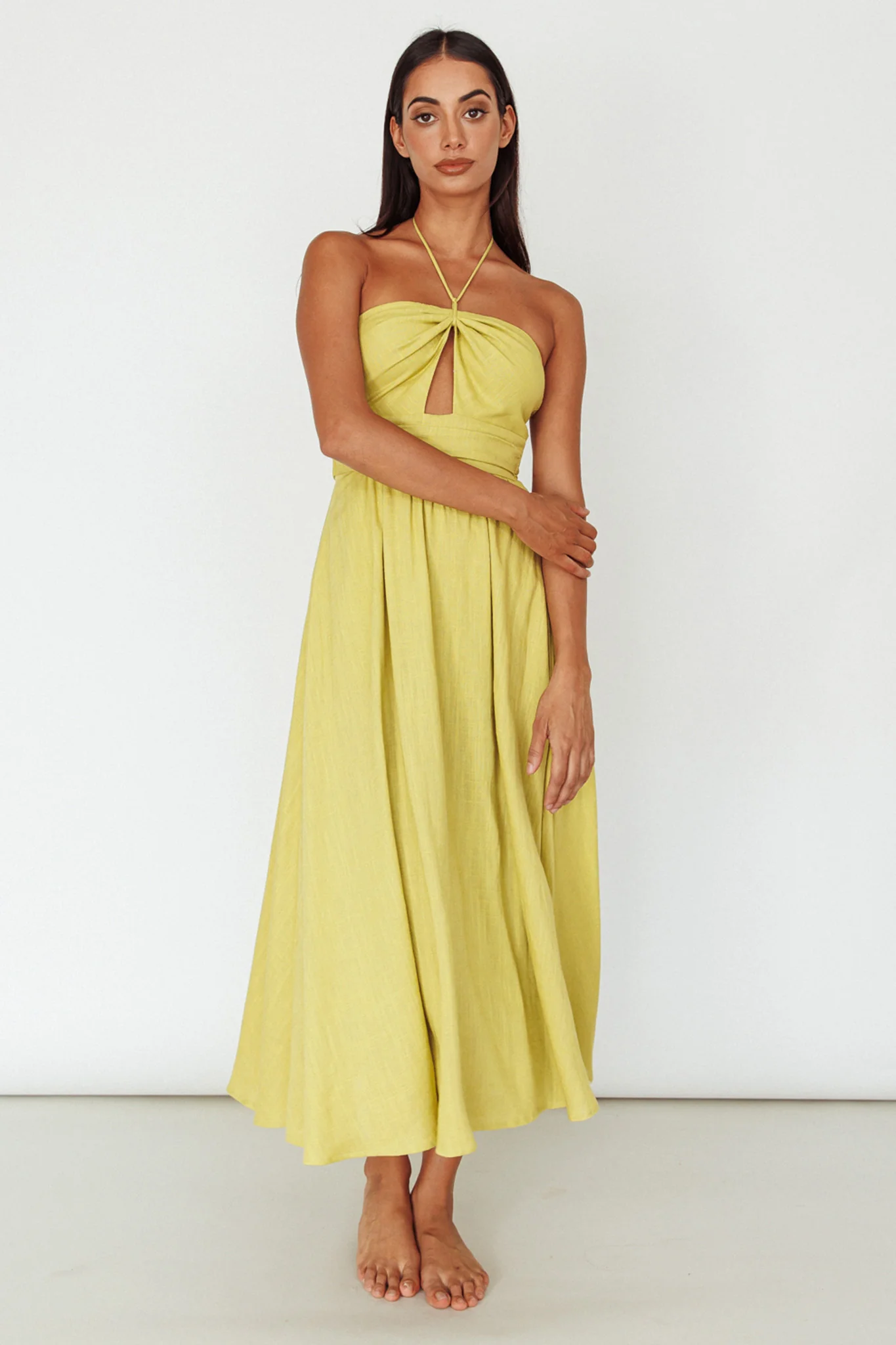 Maravilhosa Keyhole Halter Midi Dress Lime - Sonourner