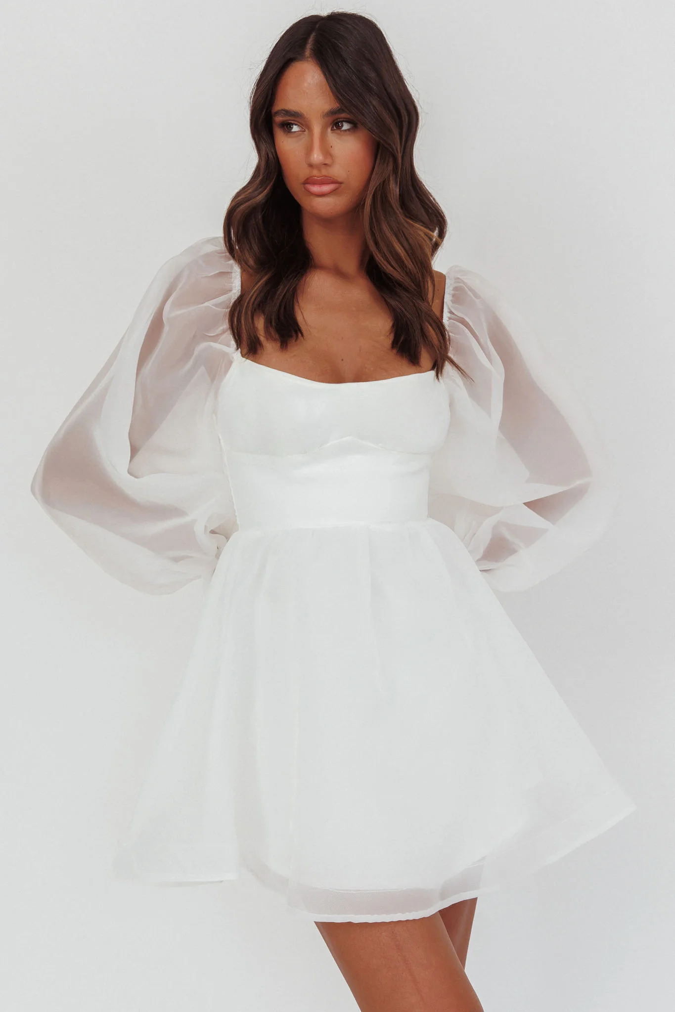 I've Got Sunshine Long Sleeve Mini Dress White - Sonourner