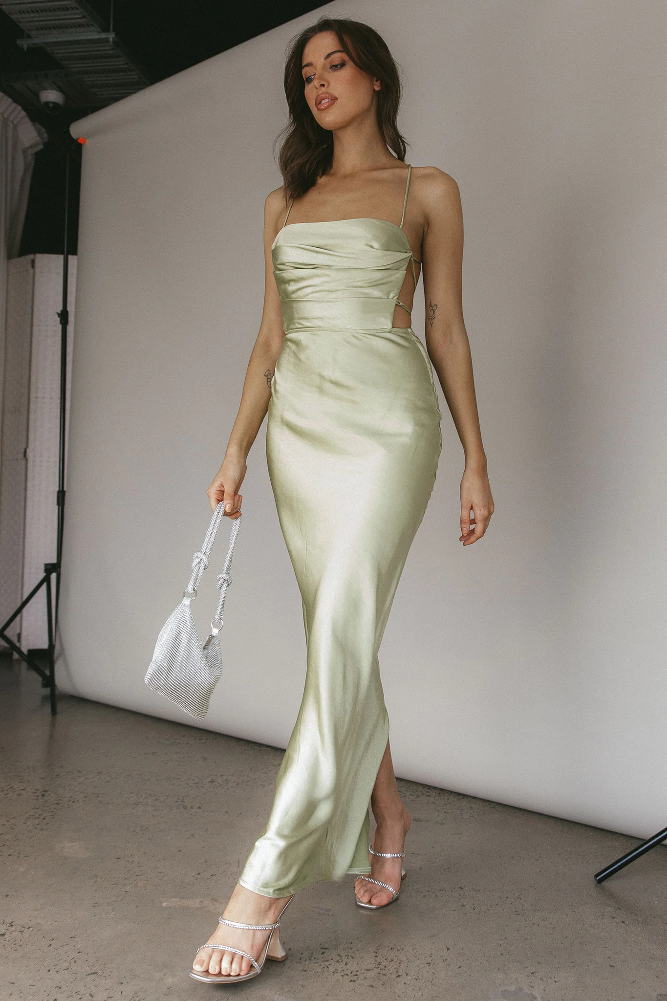 Heaven On Earth Lace-Up Back Maxi Dress Kiwi - Sonourner