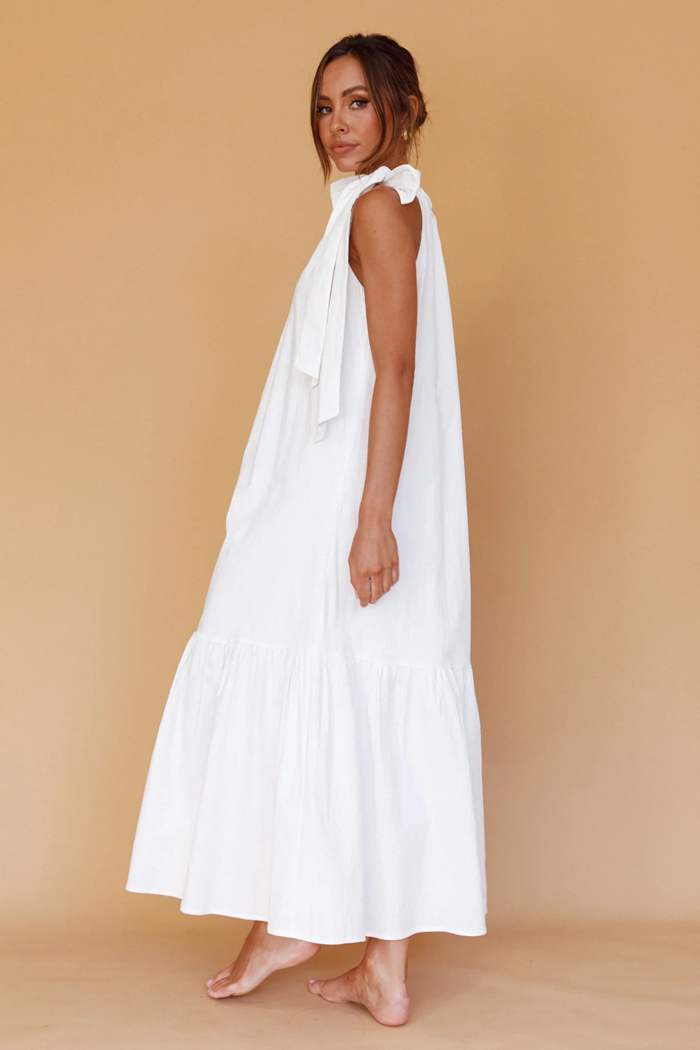 Cruise Shoulder Tie Maxi Dress White - Sonourner