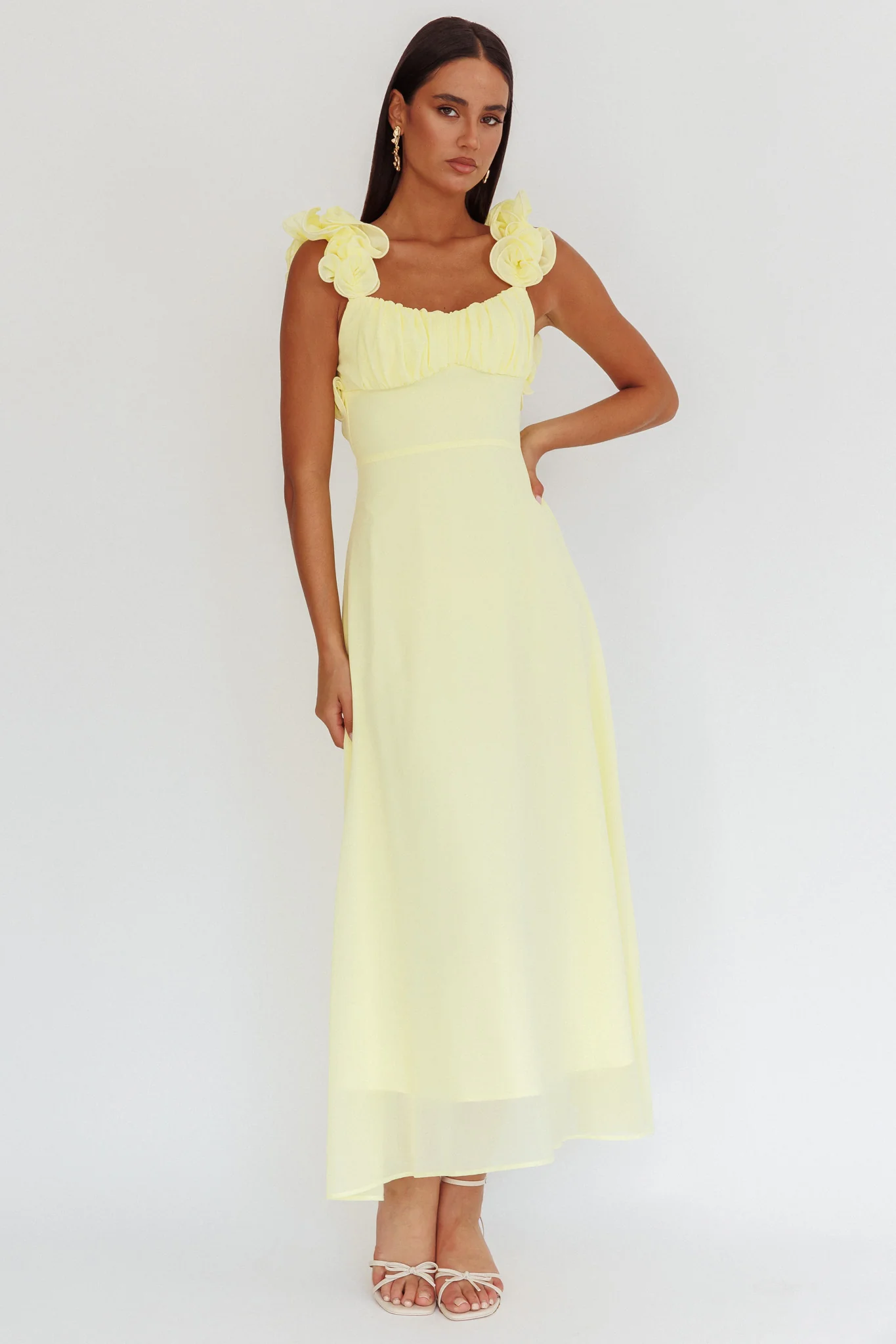 Eloquent Lace-Up Back Maxi Dress Yellow - Sonourner