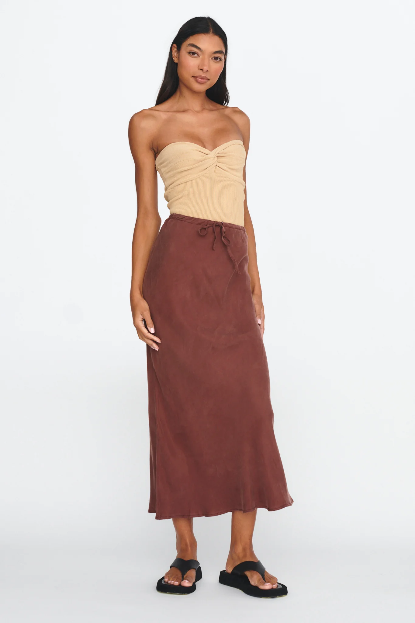 Merisa Drawstring Midi Skirt Choco - Sonourner