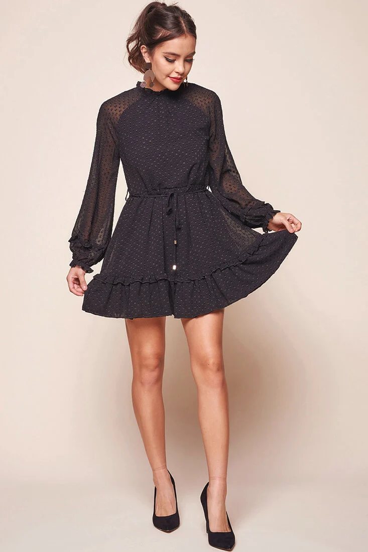 Tracee Open Black Ruffled Hemline Dress Black - Sonourner