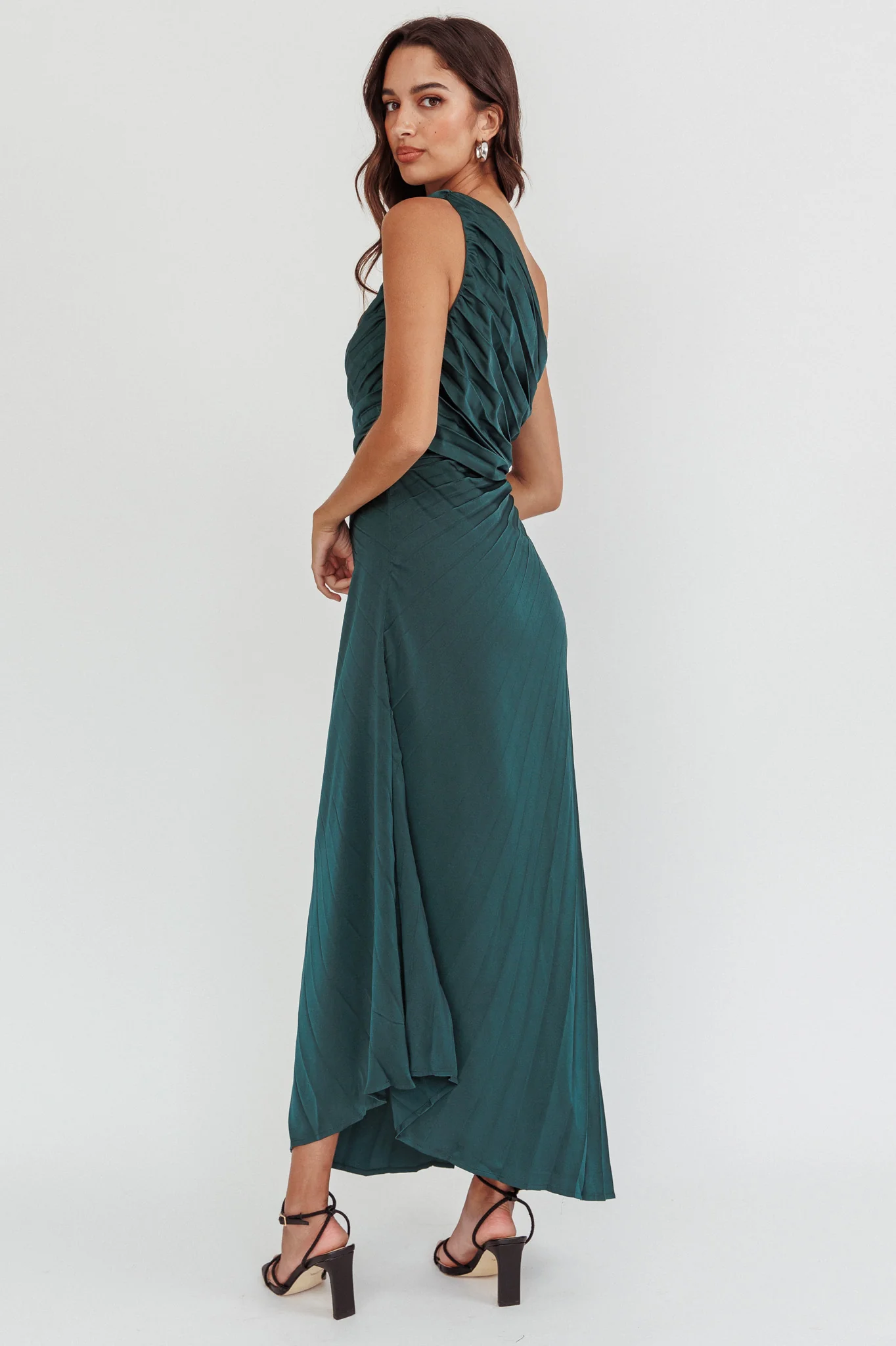 Scarlett One-Shoulder Pleat Maxi Dress Green - Sonourner