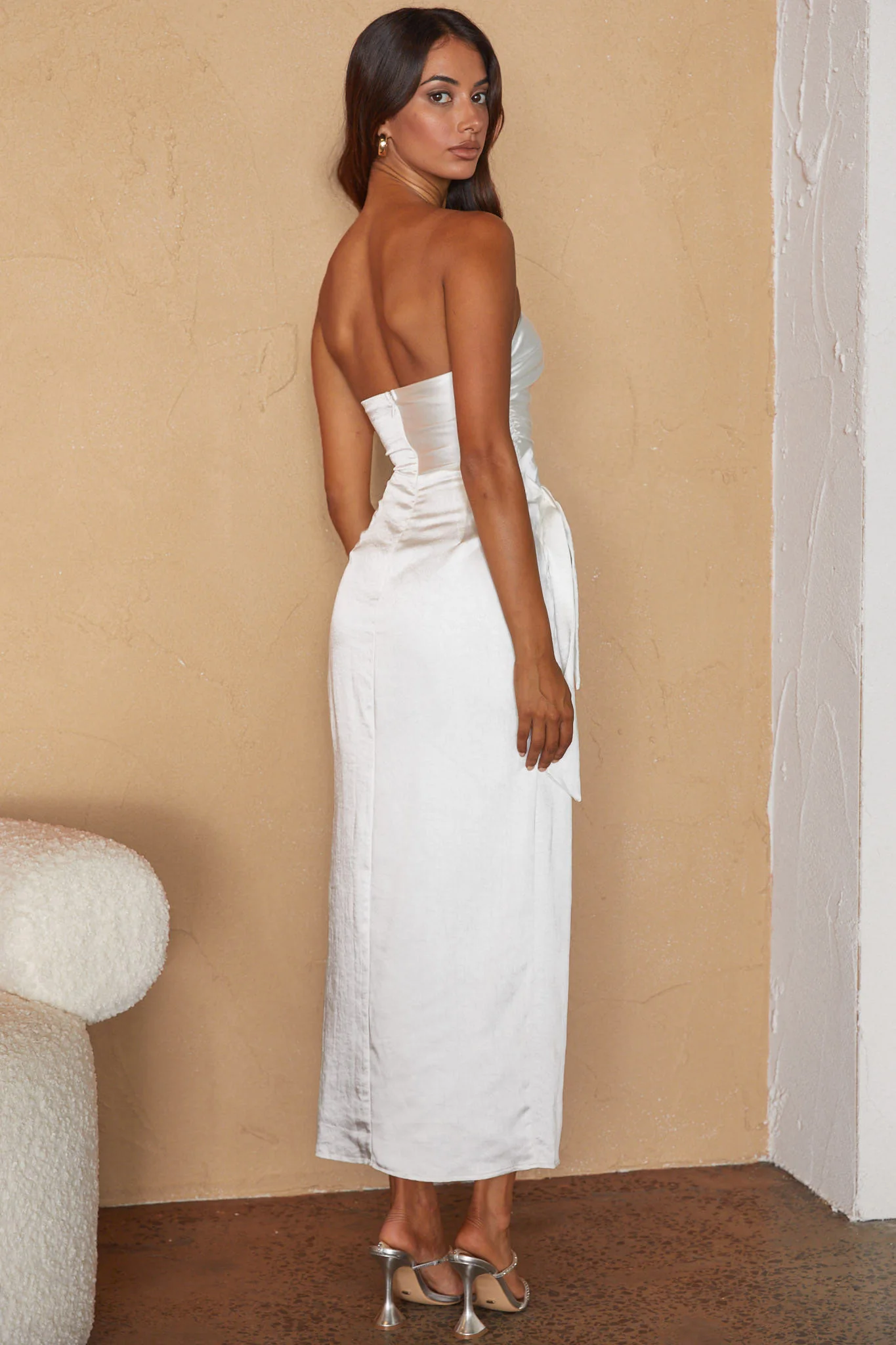 Gianna Strapless Waist Tie Midi Dress White - Sonourner
