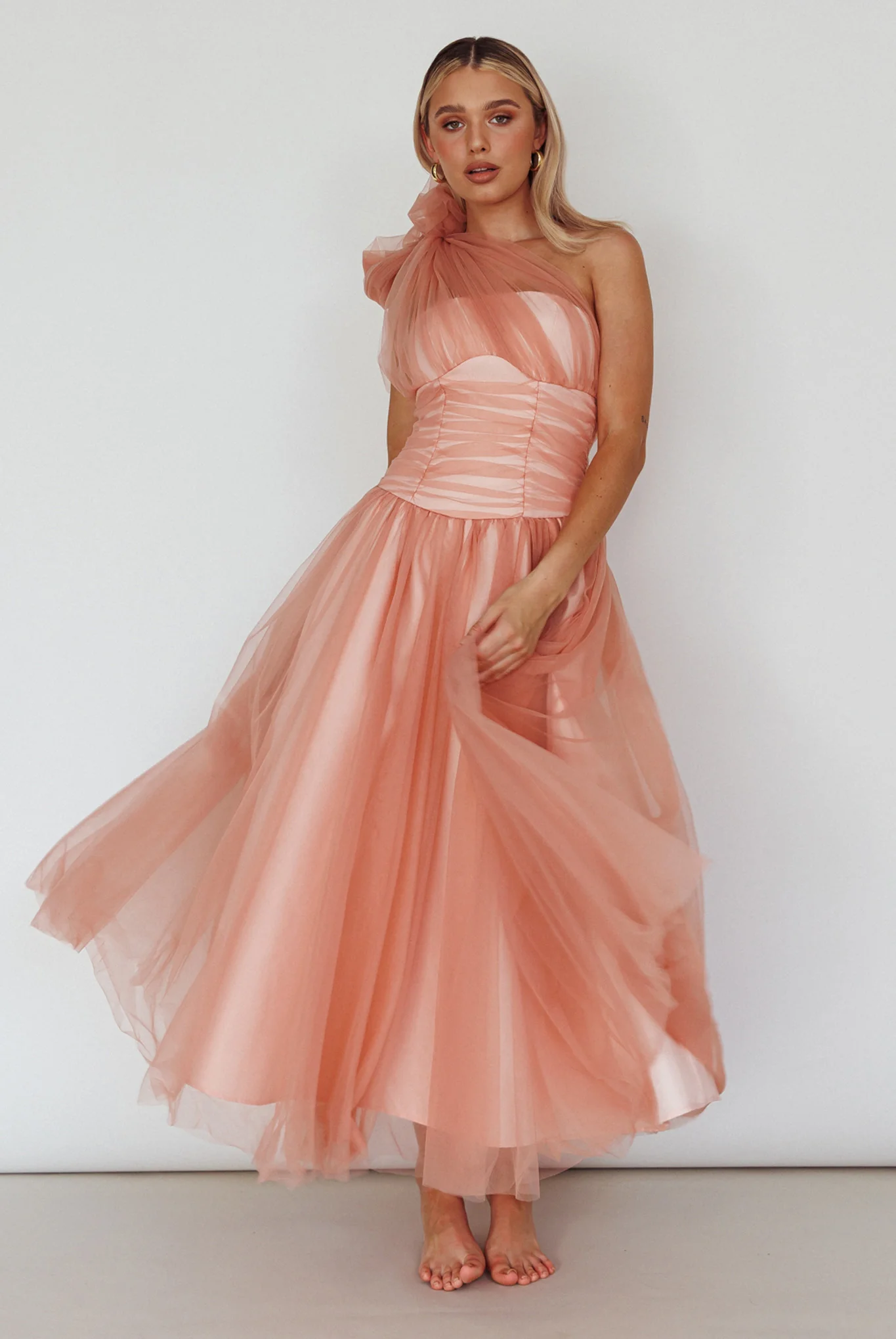 Let's Elope Bow Shoulder Midi Dress Lipstick - Sonourner