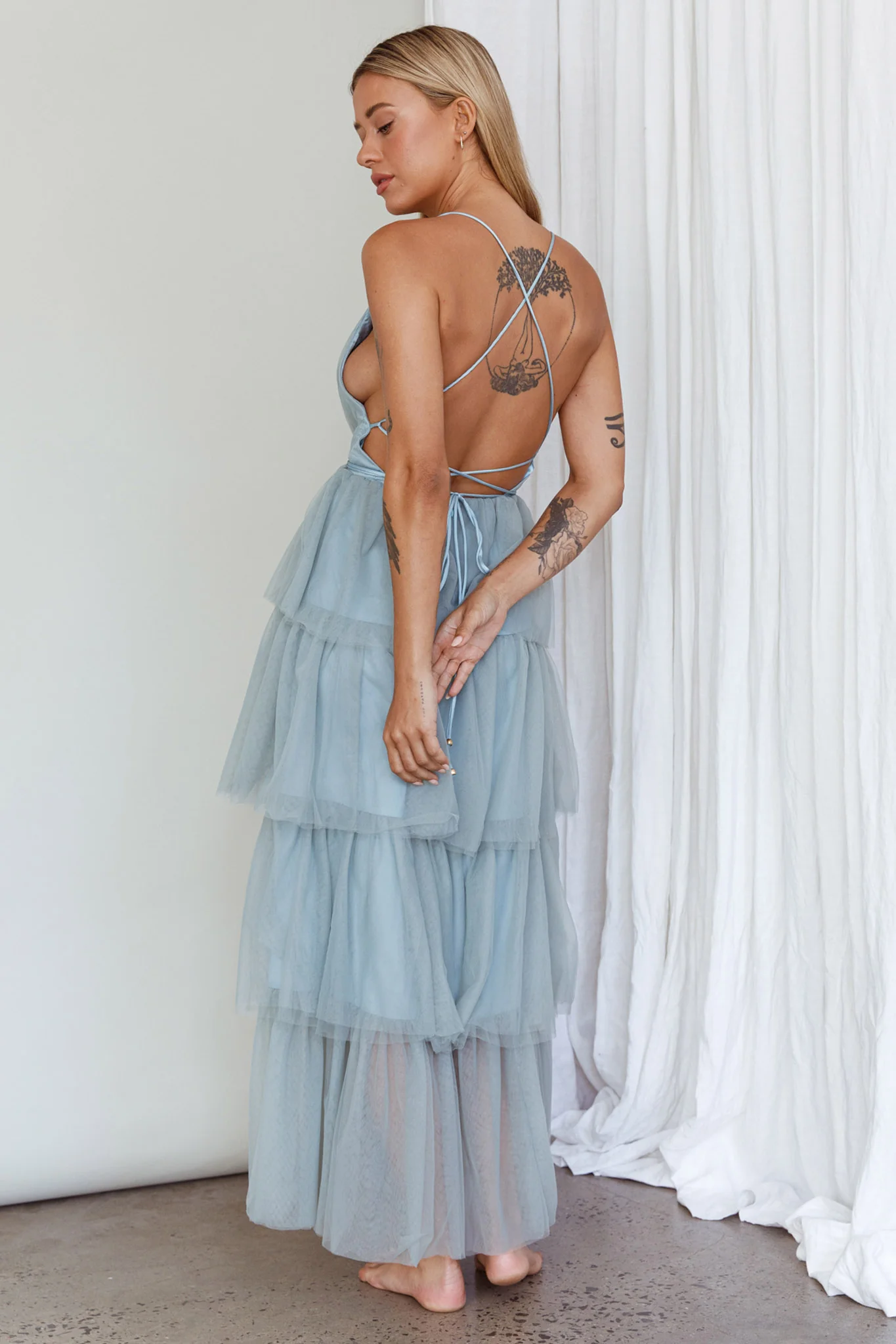 Auguste Tiered Frill Midi Dress Sage Green - Sonourner