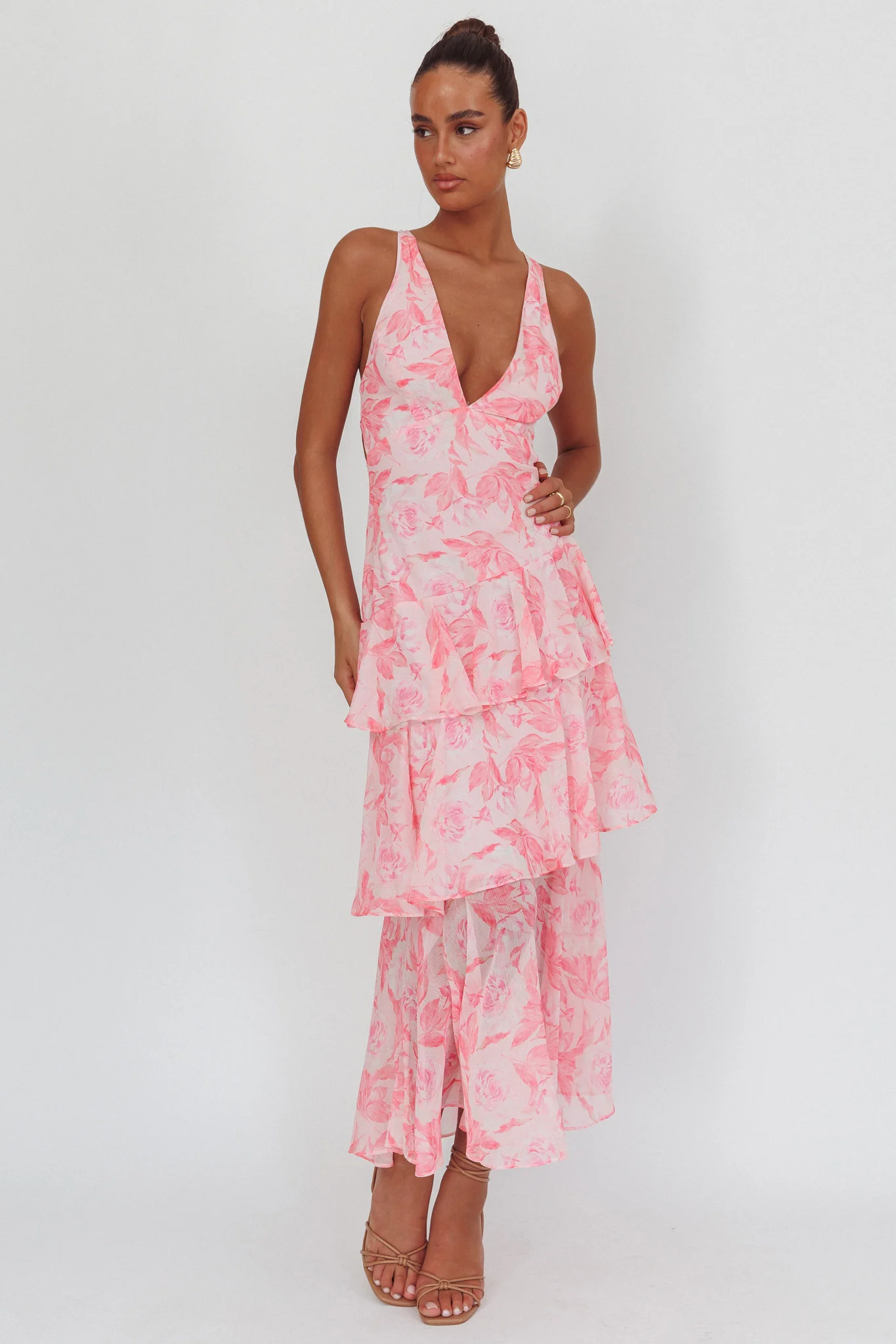 Veda Strappy Back Maxi Dress Floral Pink - Sonourner