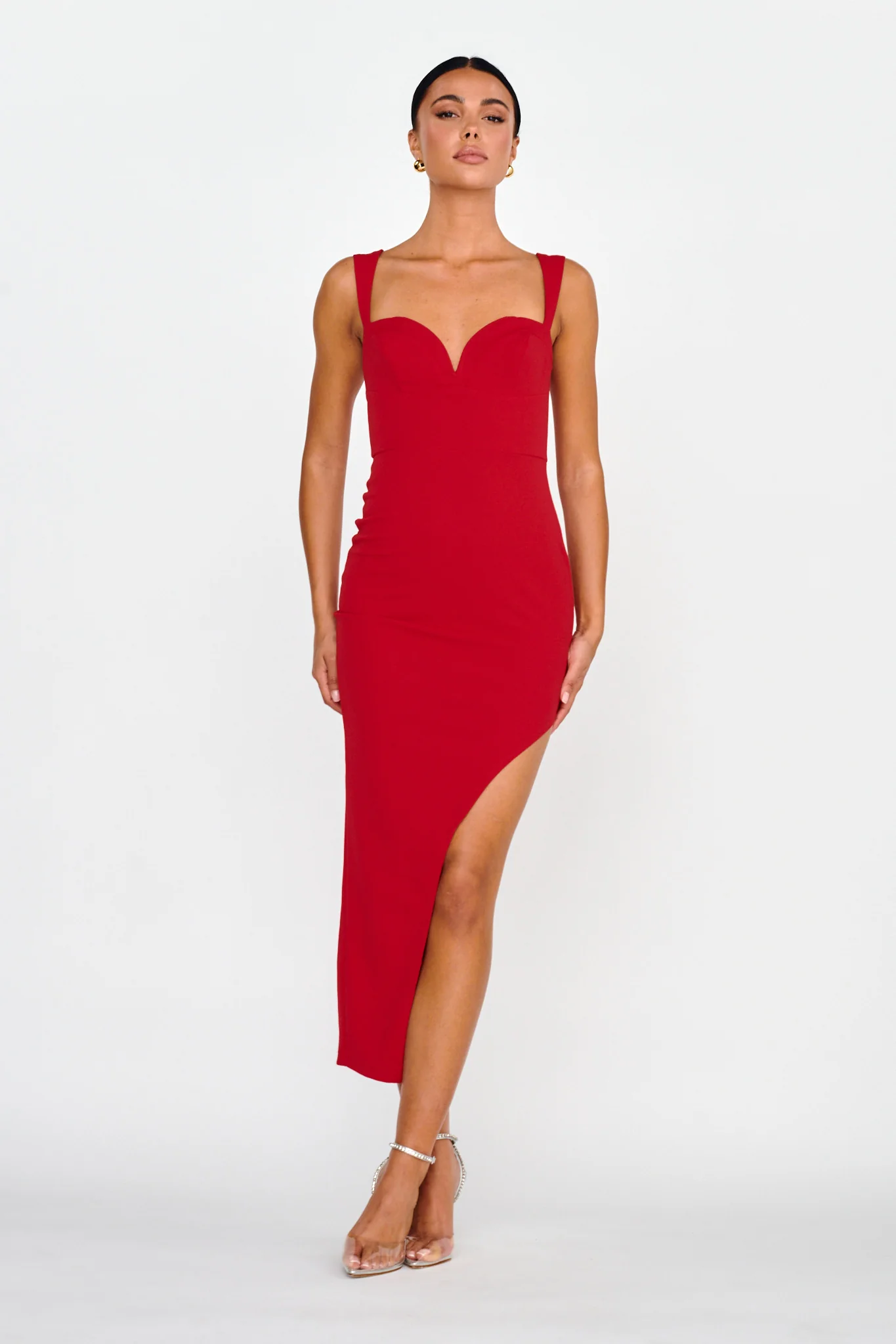Hearts Flutter Sweetheart Neckline Dress Red - Sonourner