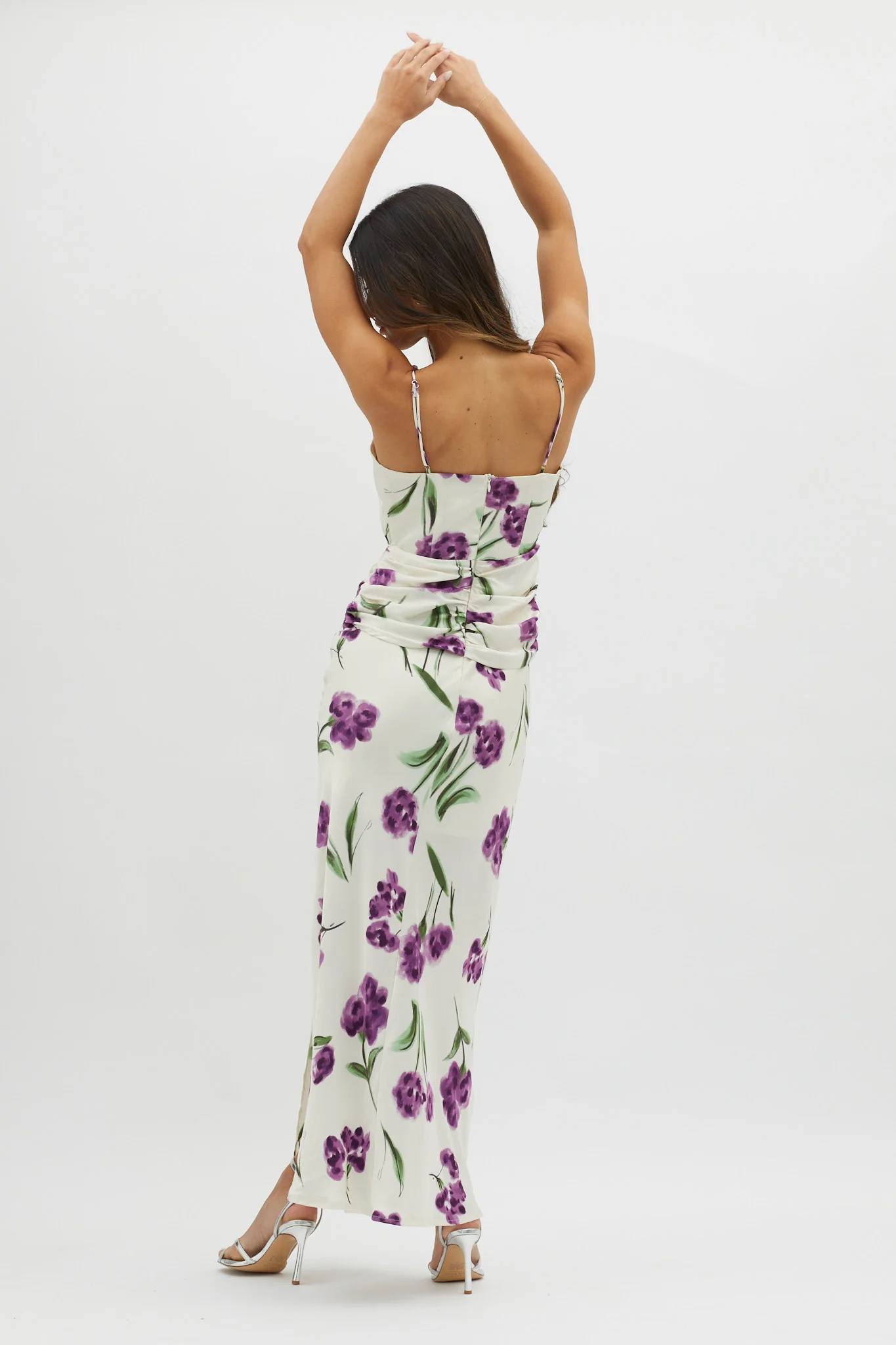 Corinna Tied Waist Split Dress Floral Purple - Sonourner