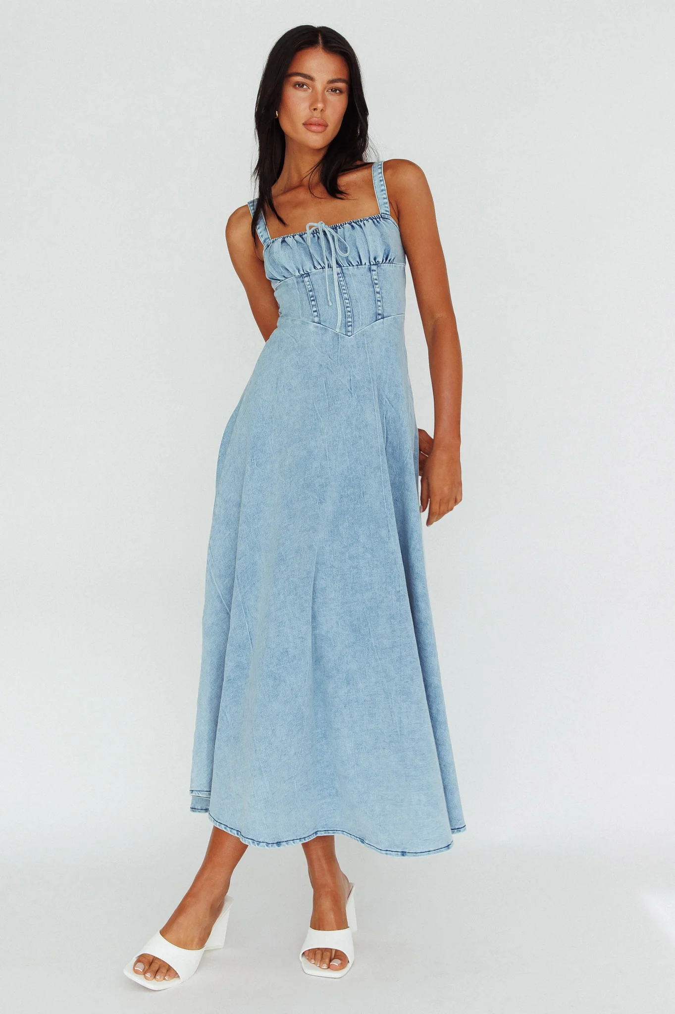 Sweet Pea Tied Bust Maxi Dress Denim Blue - Sonourner