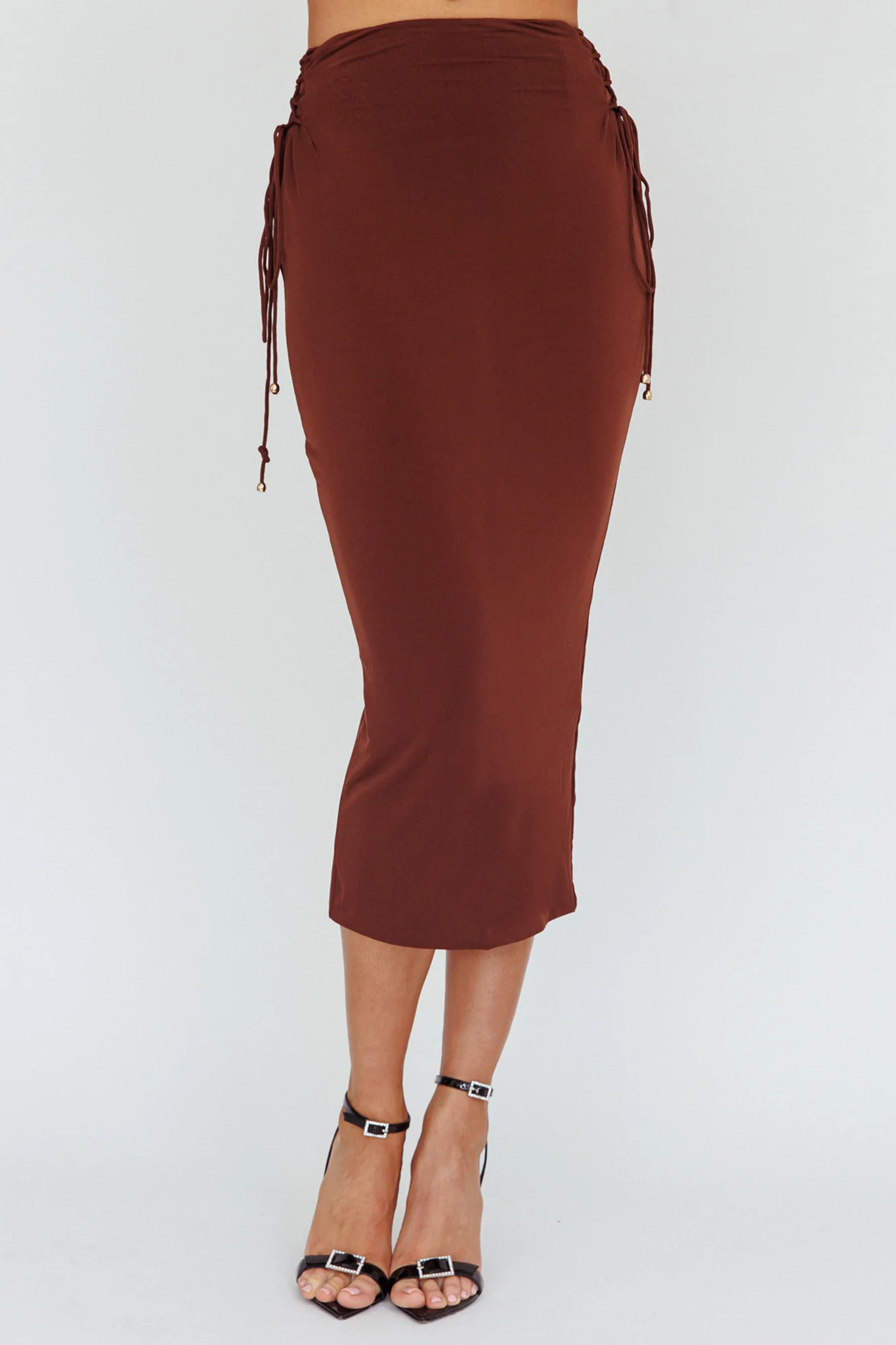 Graziella Lace Up Midi Skirt Chocolate - Sonourner