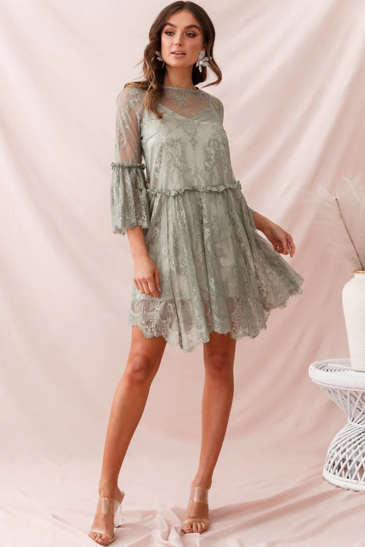 Birdie Lace Overlay Swing Dress Pistachio - Sonourner