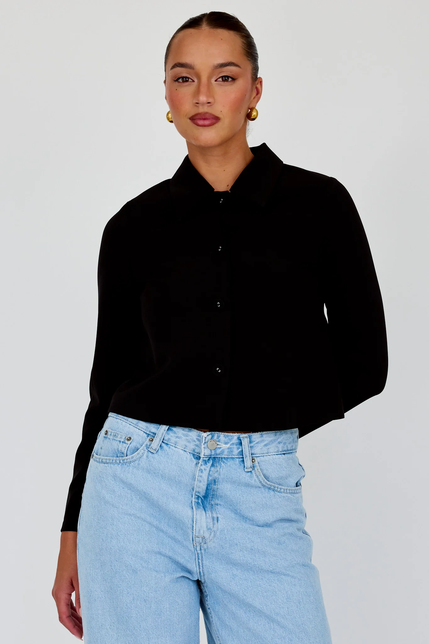 Marsha Button Front Crop Jacket Black - Sonourner