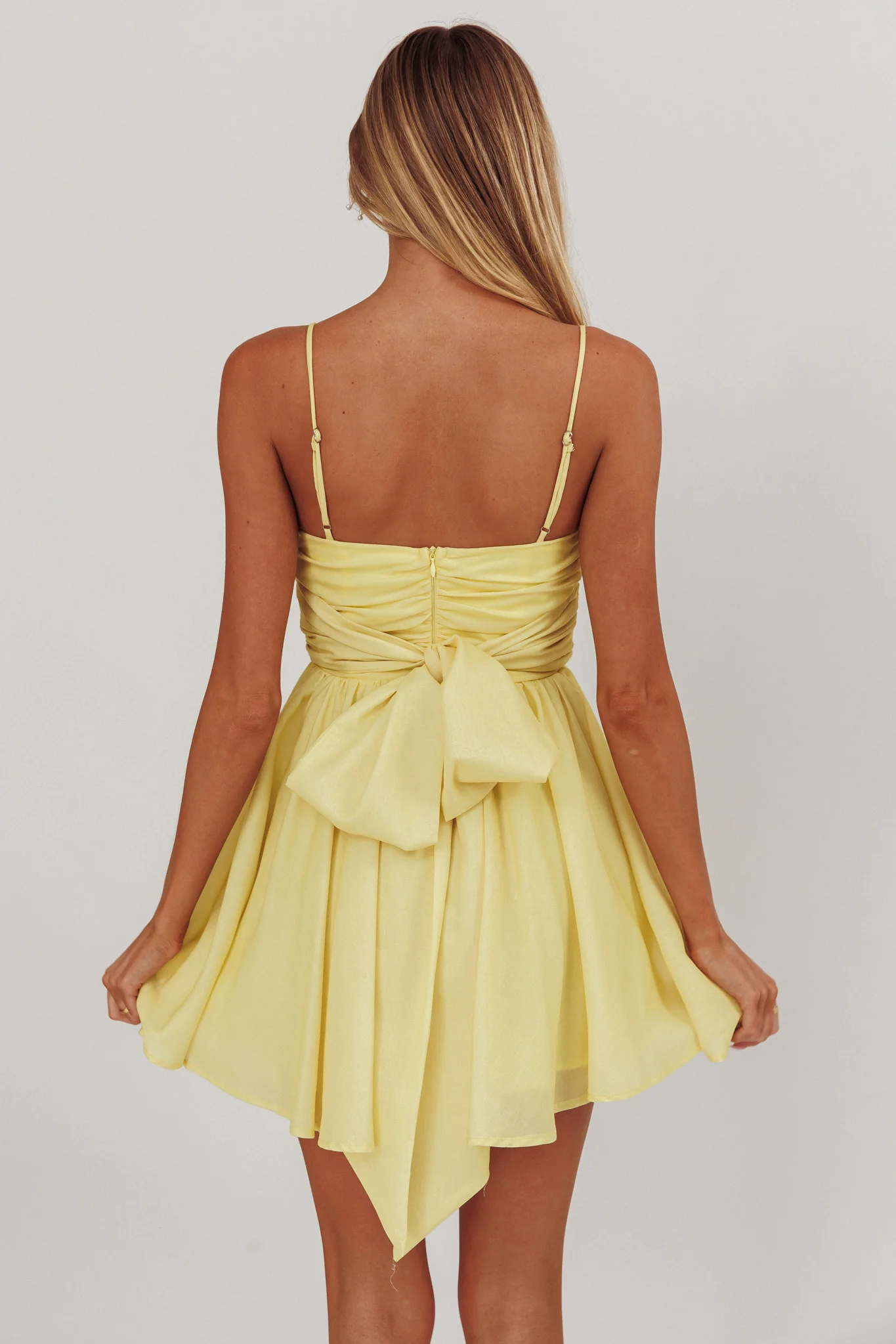 Festivity Flared Bow Floral Mini Dress Yellow - Sonourner