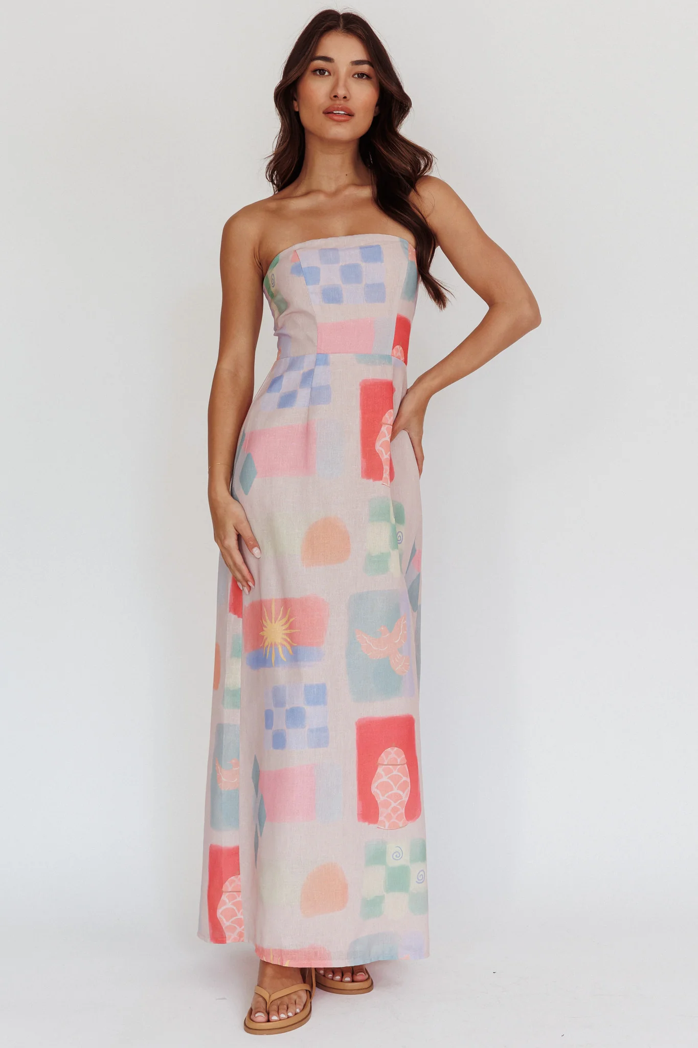 Eastern Sun Strapless Abstract Print Maxi Dress Multi - Sonourner