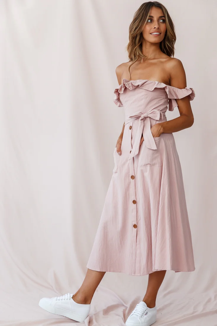Matisse Off-Shoulder Placket Dress Blush - Sonourner
