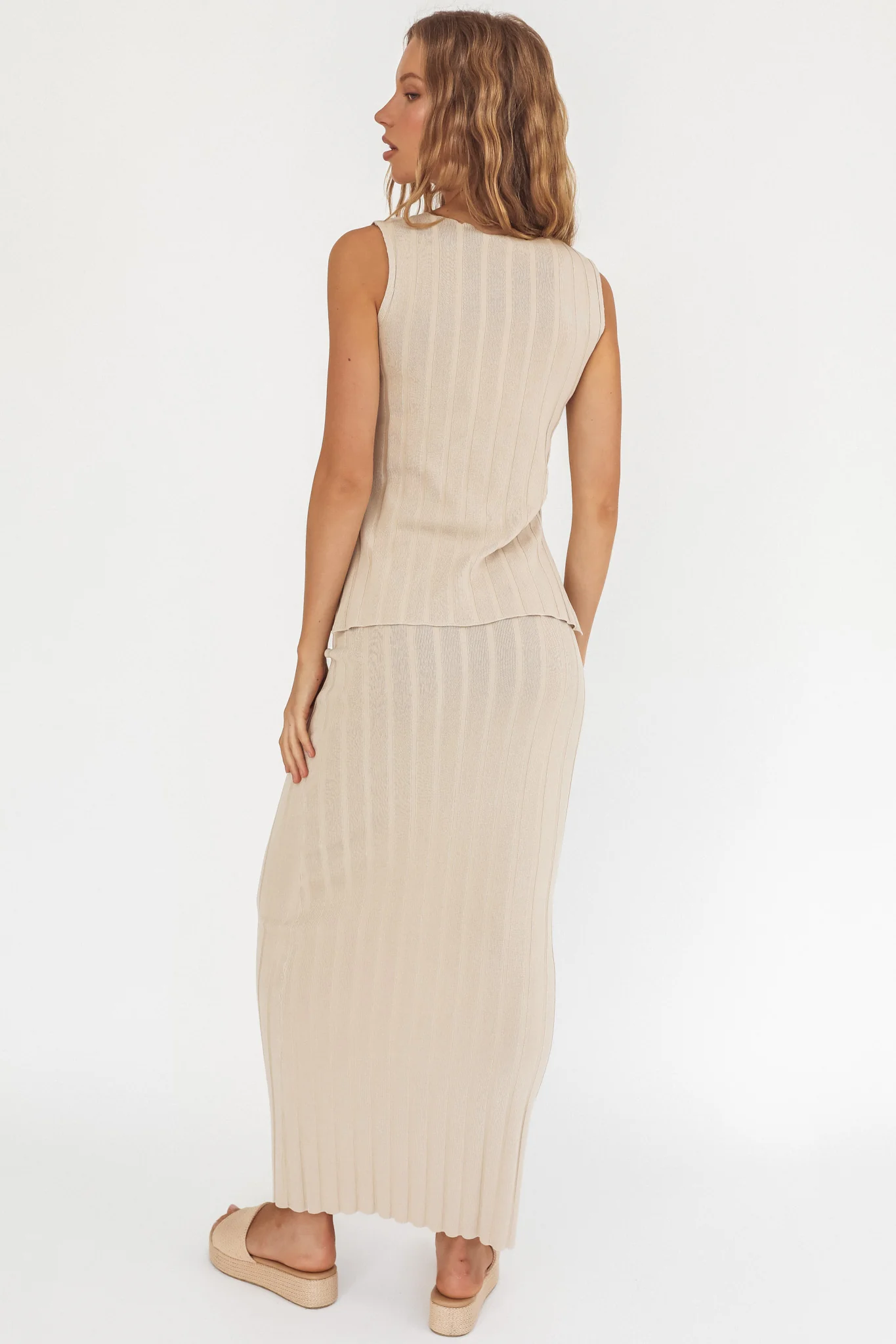 Kimora Ribbed Knit Maxi Skirt Sand - Sonourner