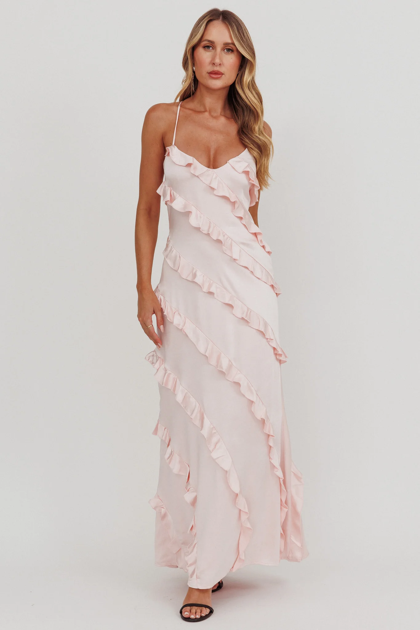 Arrabel Ruffle Trim Maxi Dress Blush - Sonourner