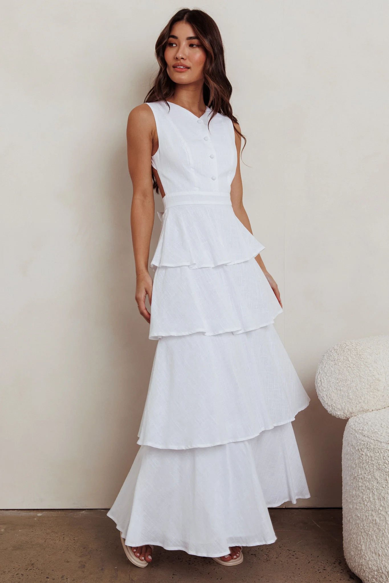 Just Perfect Tiered Ruffle Maxi Dress White - Sonourner