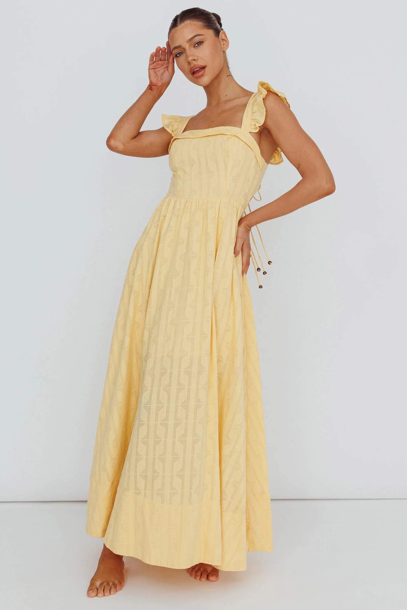 Greatest Hits Ruffle Strap Maxi Dress Yellow - Sonourner