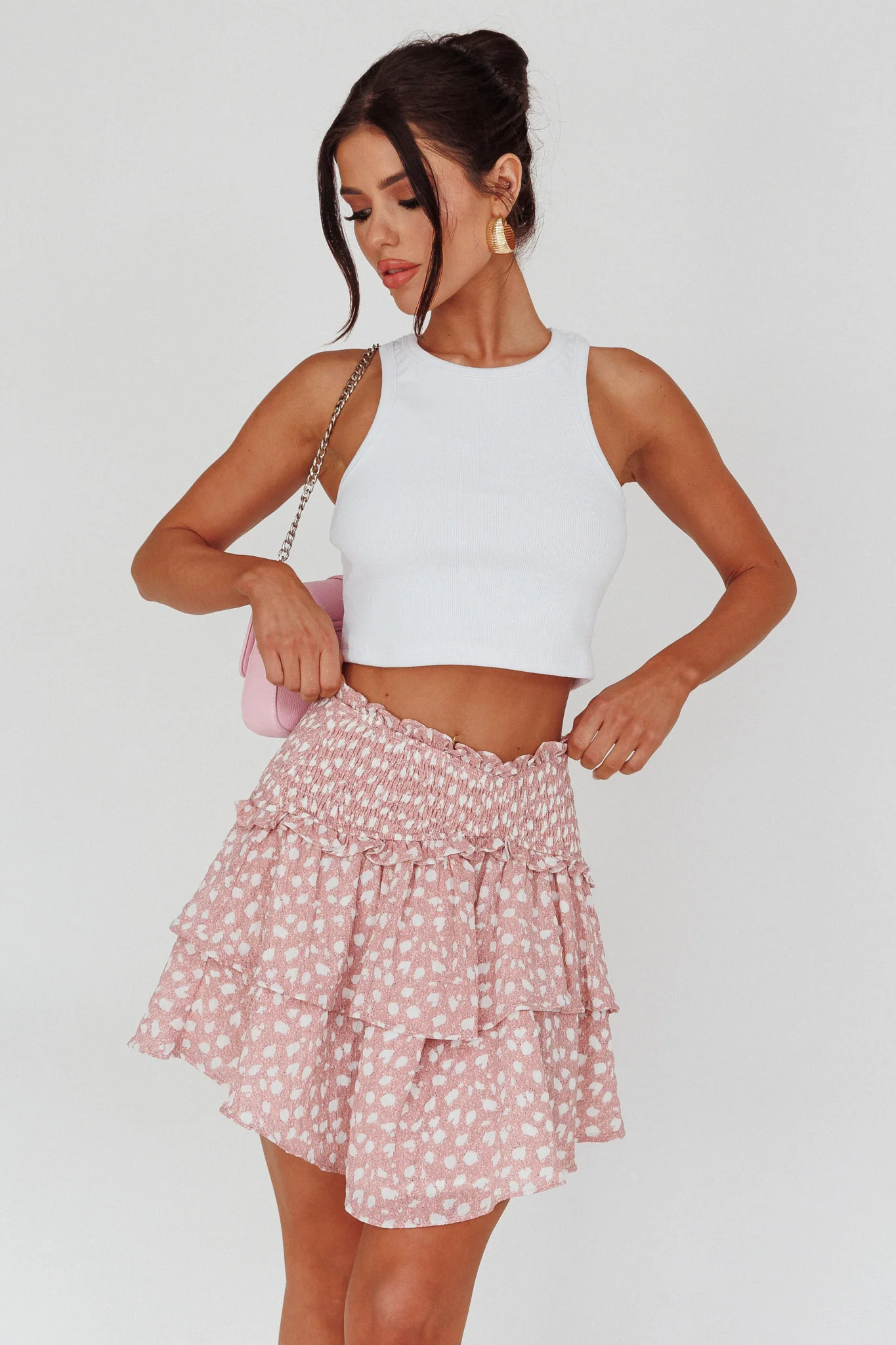Sylvie Shirred Waist Layered Mini Skirt Pink - Sonourner