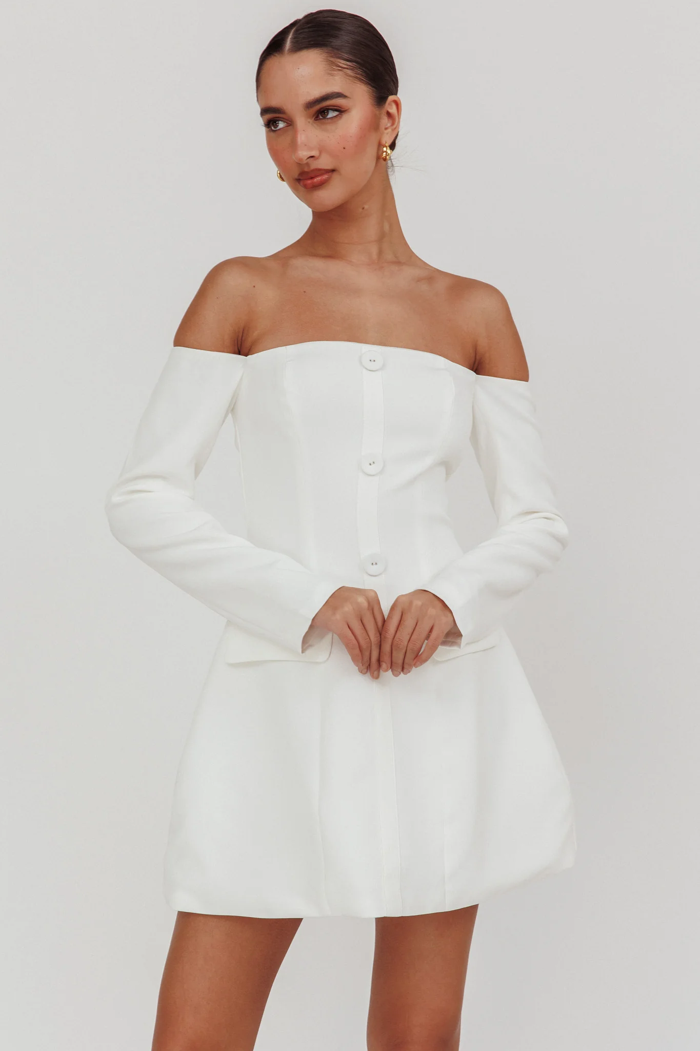 Cherry Wine Off Shoulder Mini Dress White - Sonourner