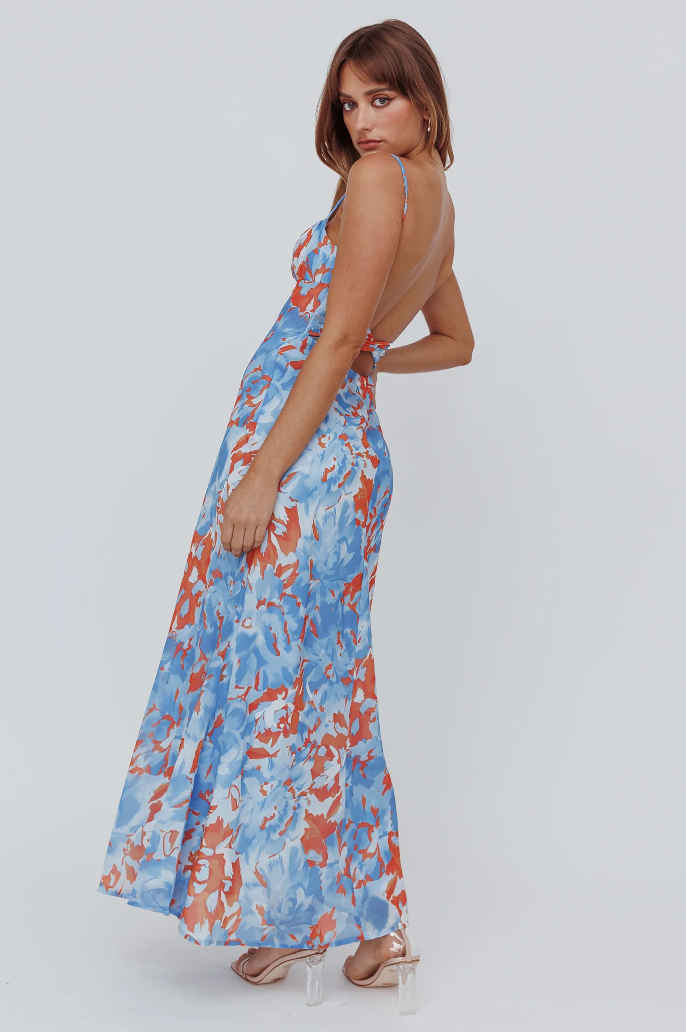 Nerida Twist Back Maxi Dress Abstract Blue - Sonourner