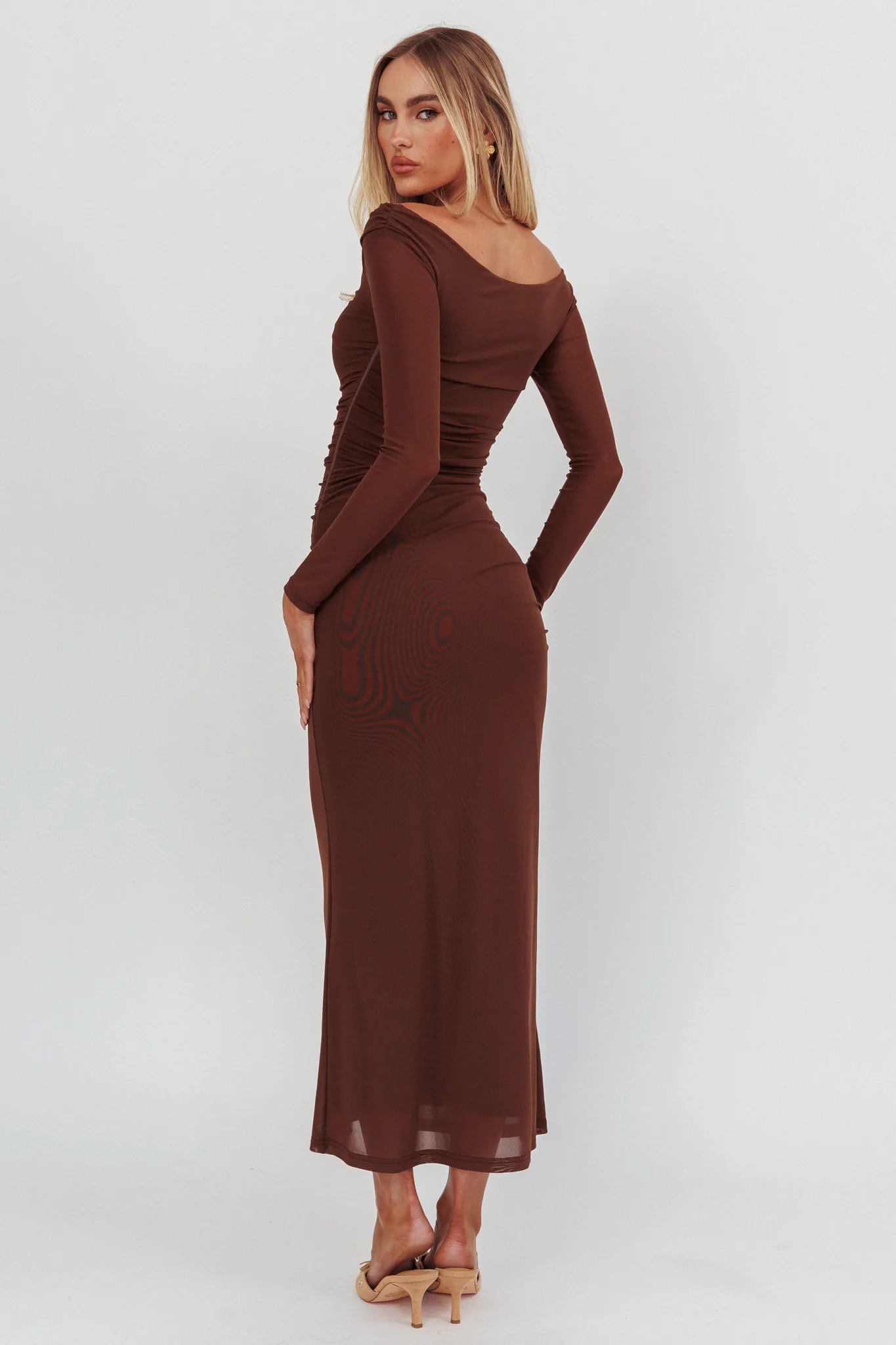 In Blooms Off Shoulder Mesh Maxi Dress Chocolate - Sonourner