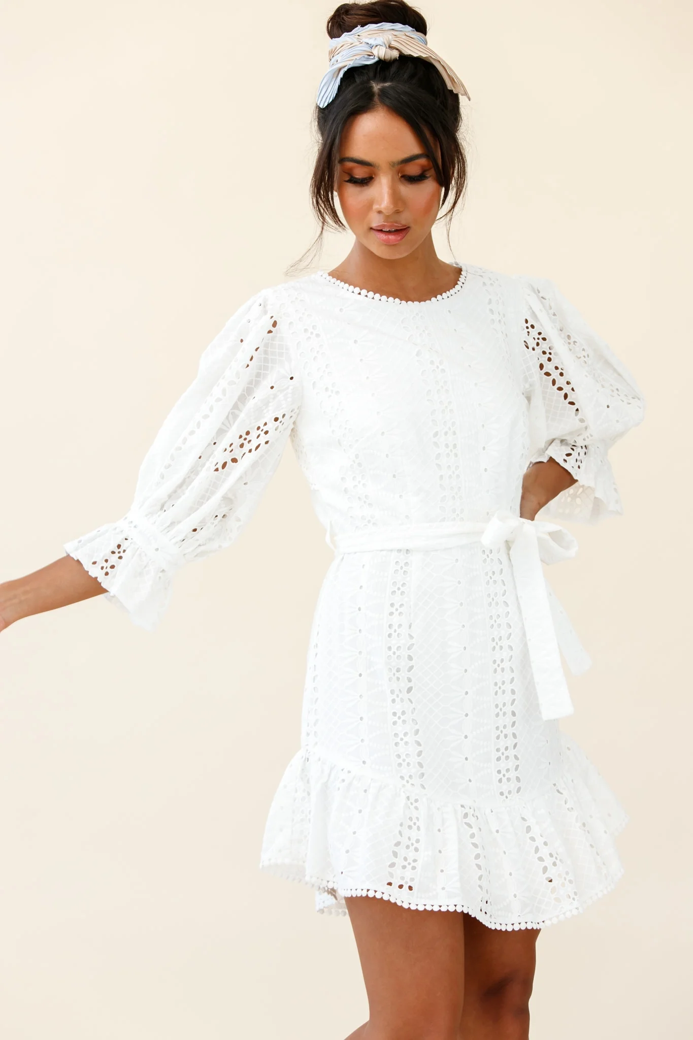 Sweet Sunshine Cut-Out Back Embroidery Dress White - Sonourner