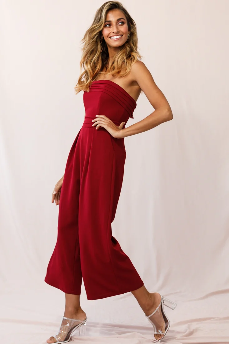 Chosen Strapless Wide Leg Jumpsuit Wine - Sonourner