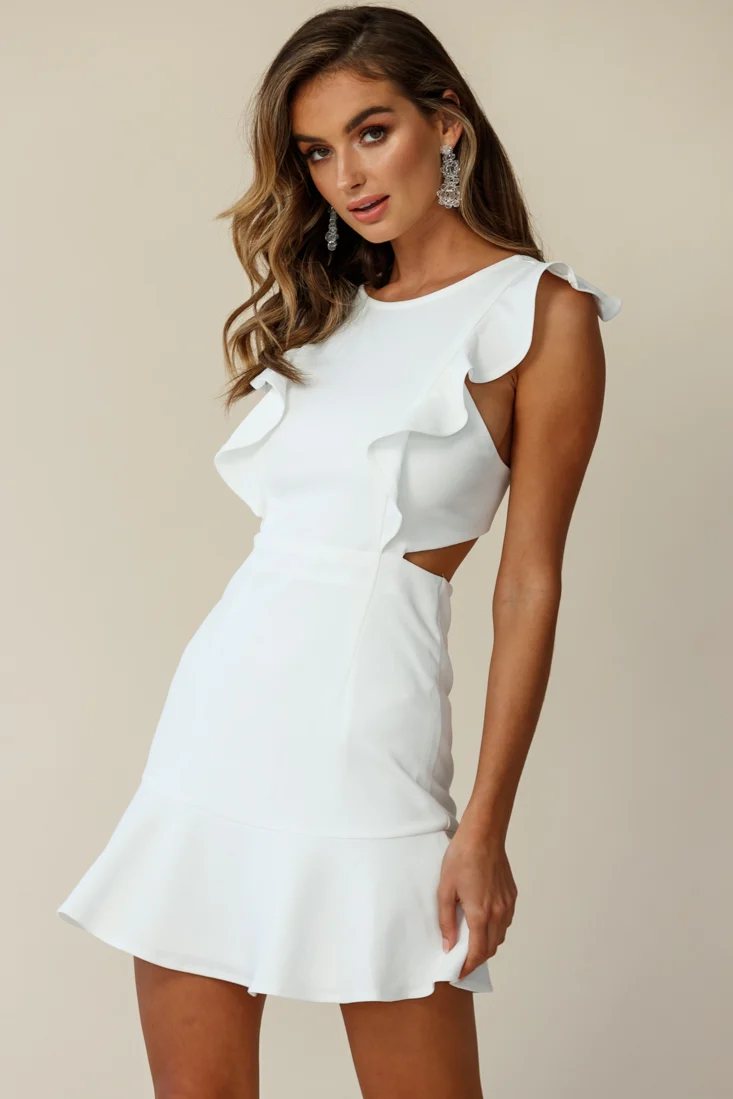 Jackie Wide Ruffle Hem Pinafore Dress White - Sonourner
