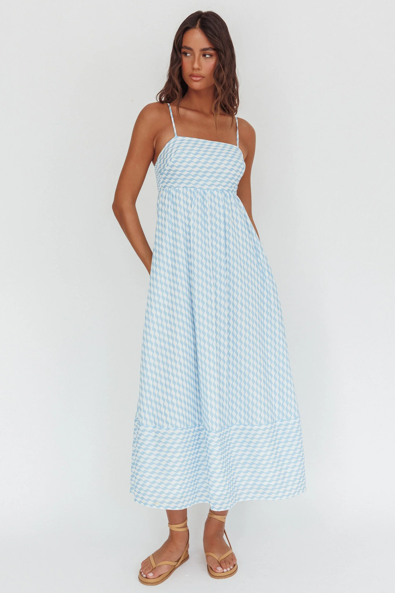 Shirley Square Neckline Maxi Dress Print Light Blue - Sonourner