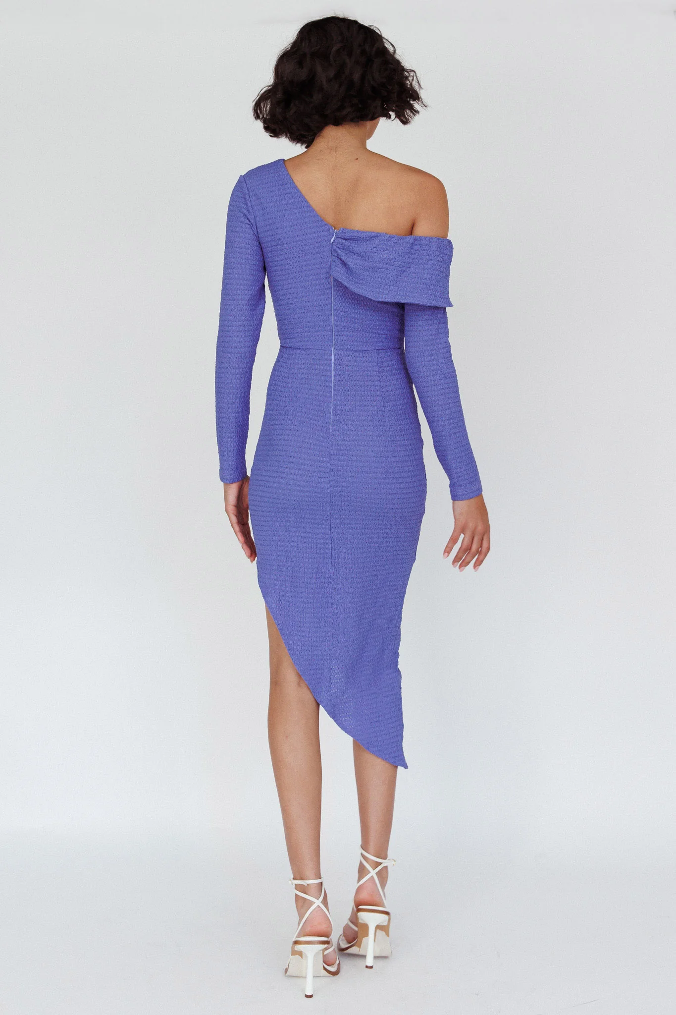 Annalora One-Shoulder Long Sleeve Midi Dress Blue - Sonourner