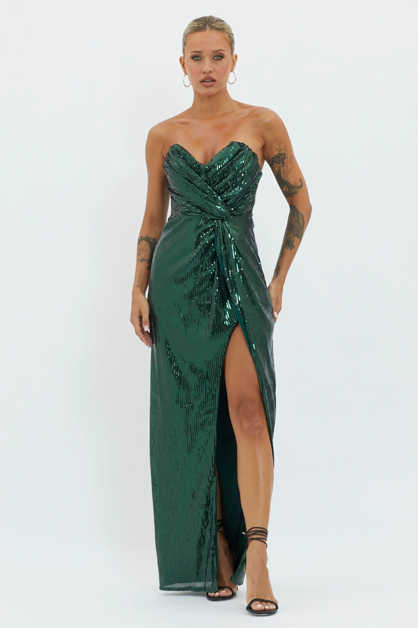 Angel Energy Strapless Sequin Maxi Dress Hunter Green - Sonourner