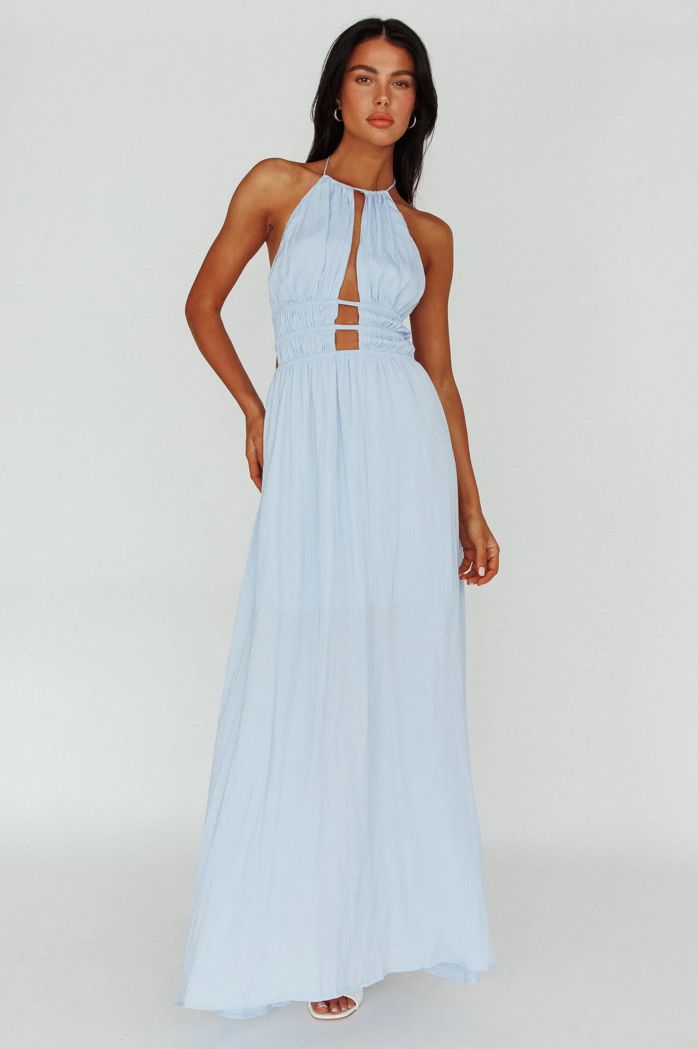 Cyndi Open Back Halterneck Maxi Dress Blue - Sonourner