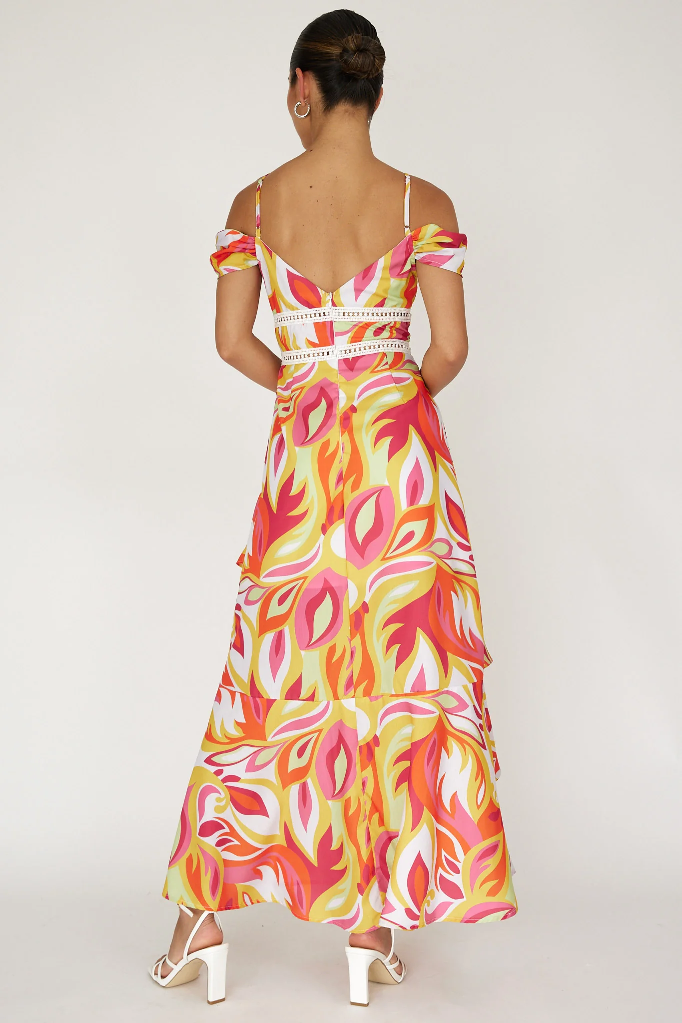 Seina Off-Shoulder Crochet Trim Dress Print Orange - Sonourner