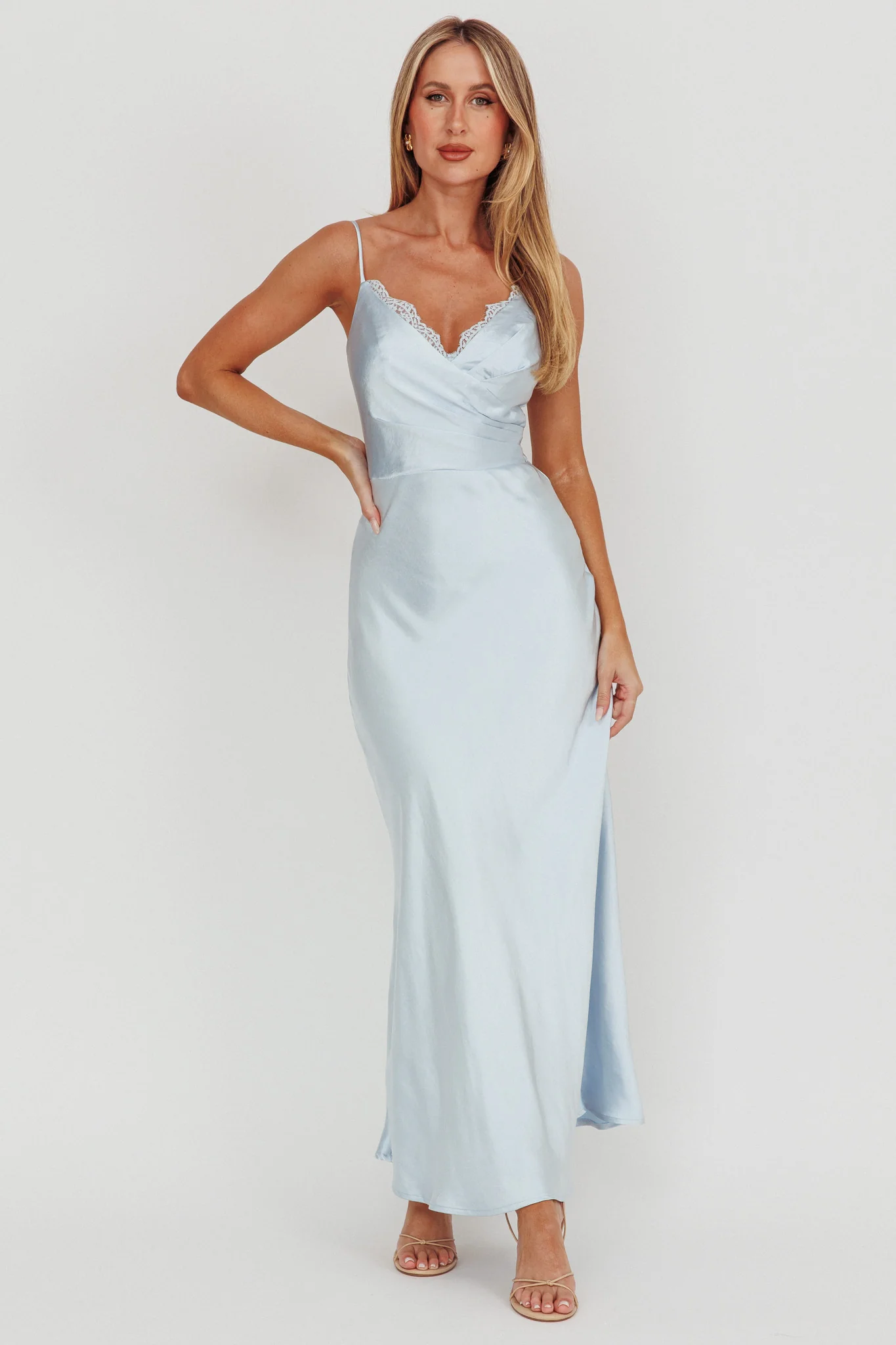Our Story Surplice Neckline Maxi Dress Steel Blue - Sonourner