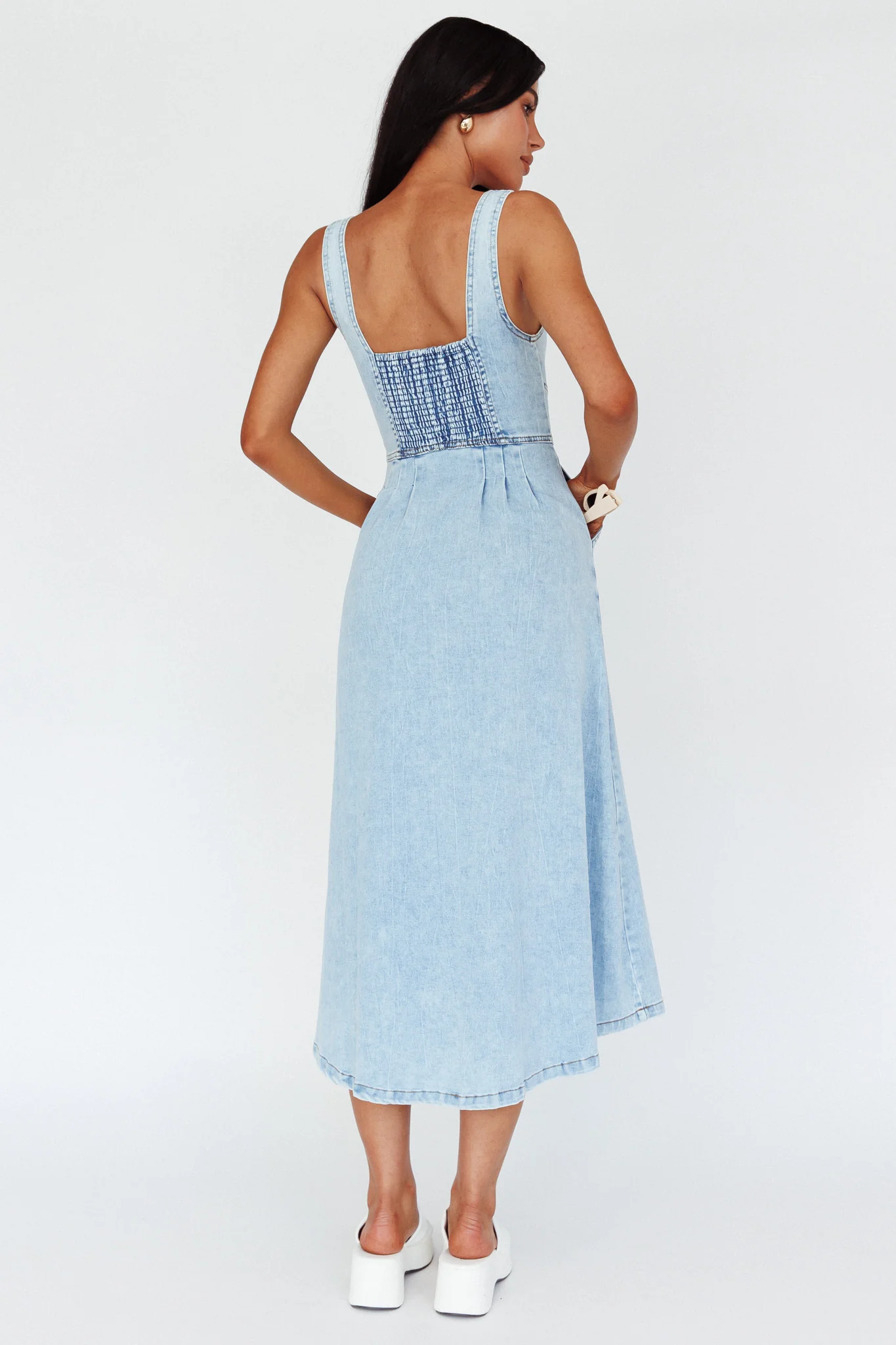 Pixie Dust Button Front Midi Dress Denim Blue - Sonourner